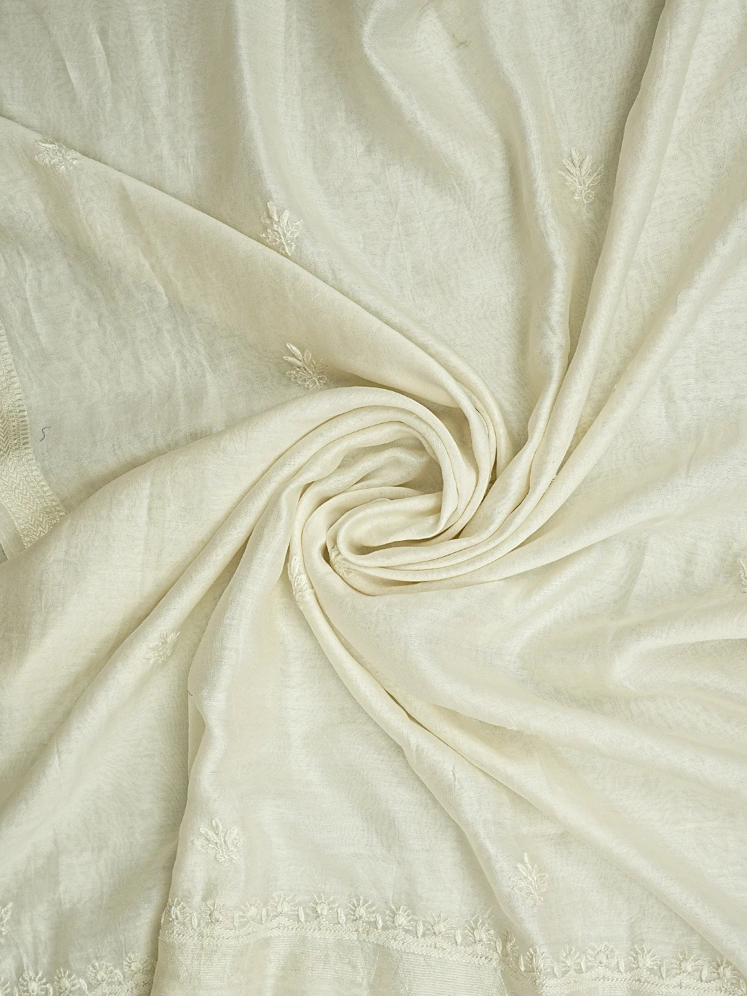 Ada Hand Embroidered White Ivory Chanderi Lucknowi Chikankari Unstitched Kurta Dupatta Set 01A935454
