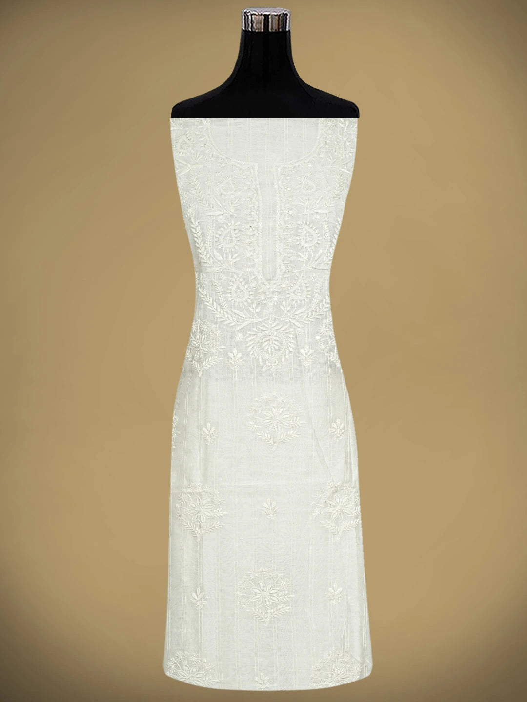 Ada Hand Embroidered White Ivory Chanderi Lucknowi Chikankari Unstitched Kurta Dupatta Set 01A935454