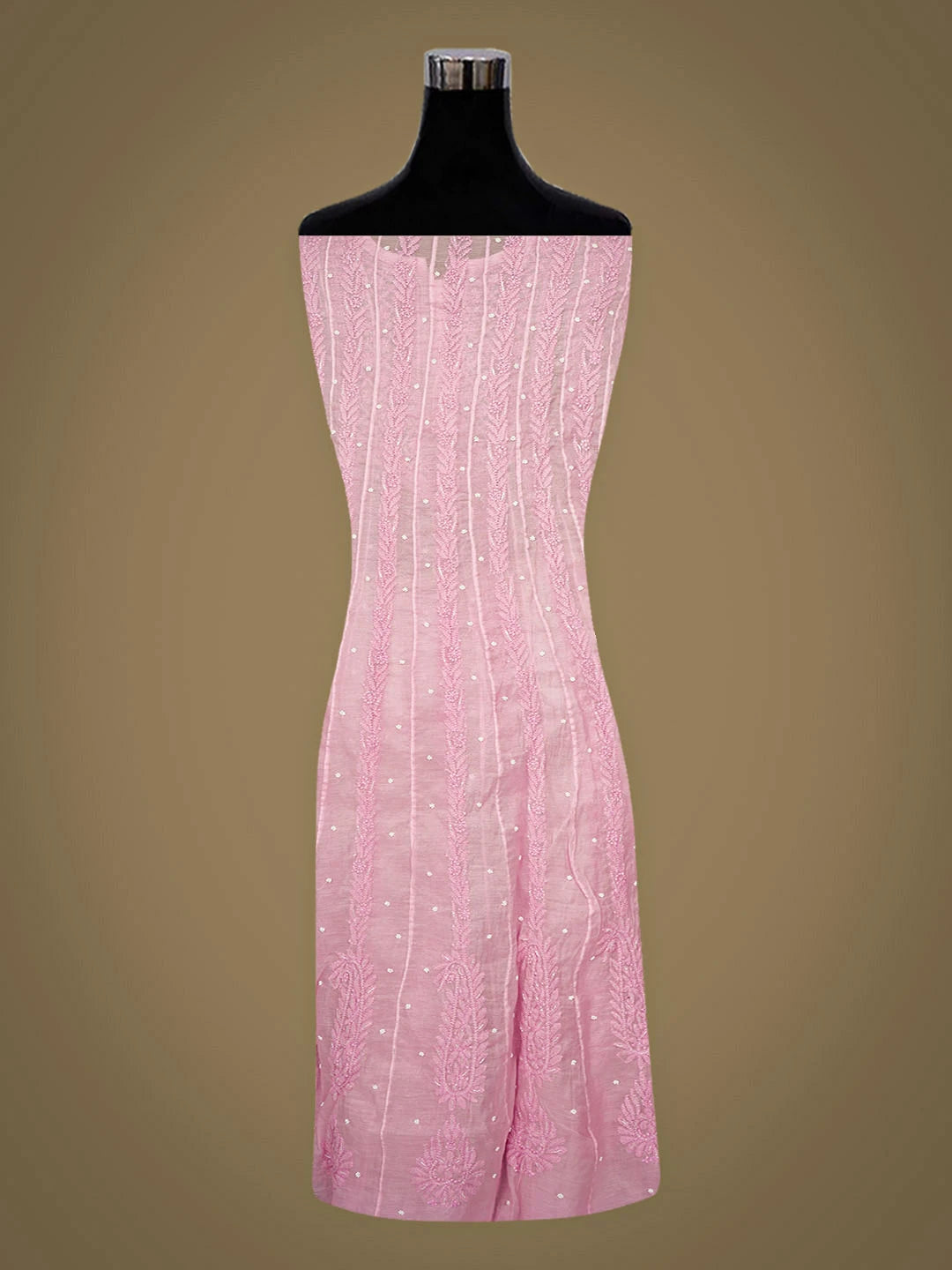 Ada Hand Embroidered Pink Chanderi Lucknowi Chikankari Semi-Stitched Anarkali Kurta Dupatta Set With Pearl Work 01A939604