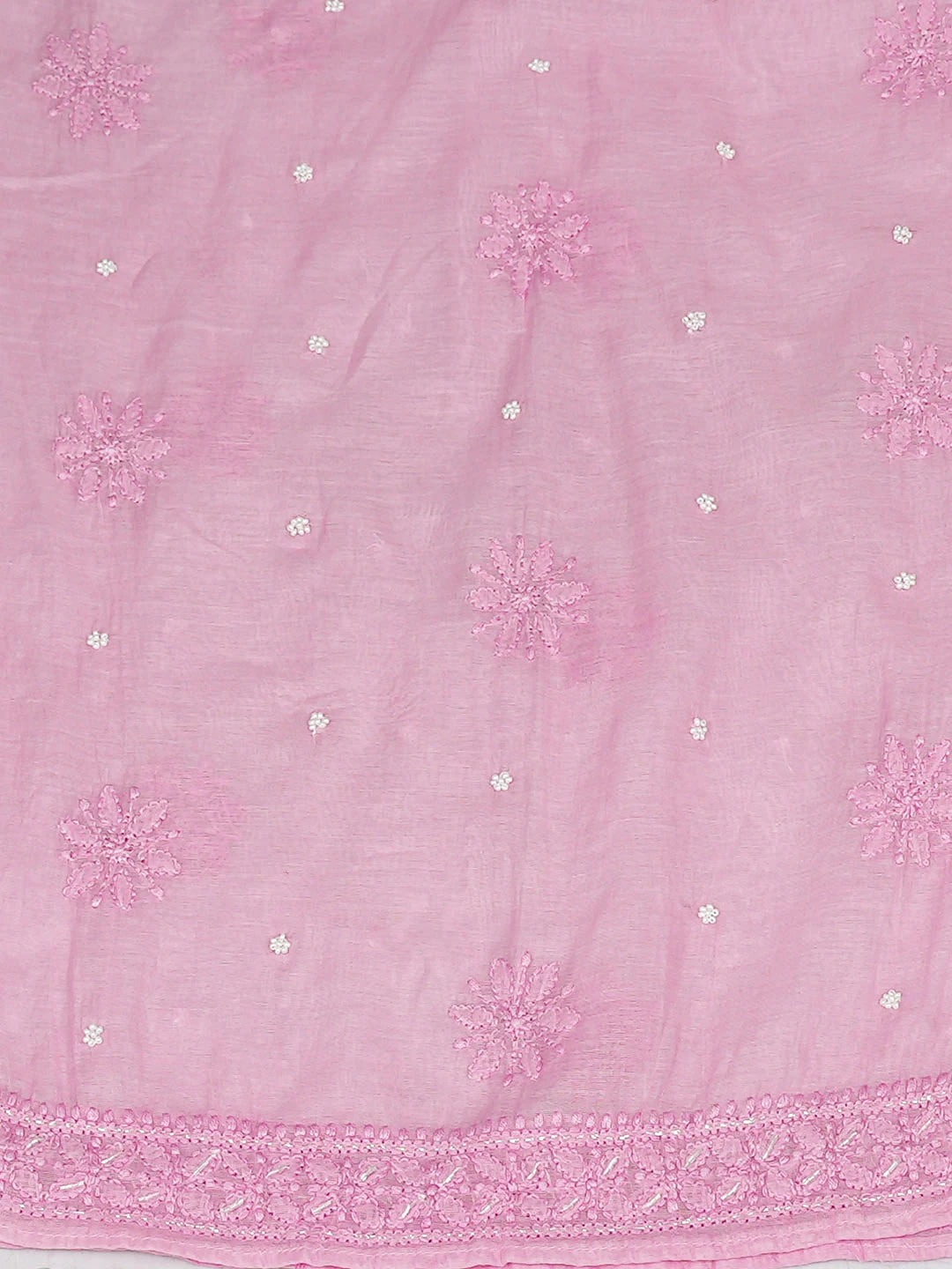Ada Hand Embroidered Pink Chanderi Lucknowi Chikankari Semi-Stitched Anarkali Kurta Dupatta Set With Pearl Work 01A939604