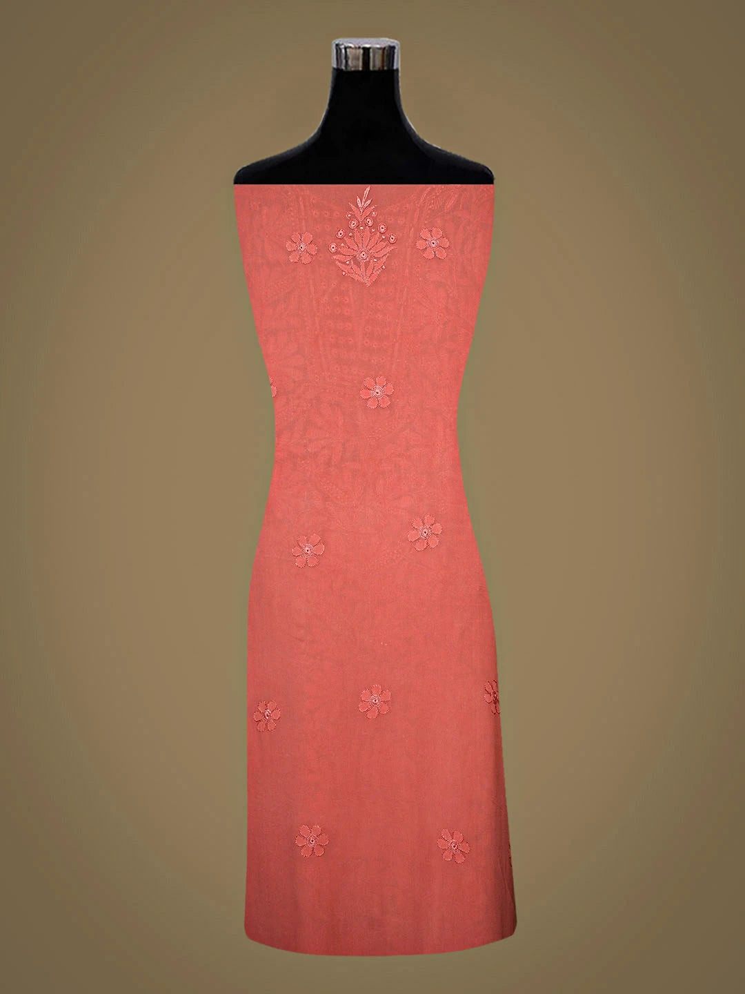 Ada Hand Embroidere Carrot Pink Viscose Georgette Lucknowi Chikankari Unstitched Kurta Dupatta Set 01A946282