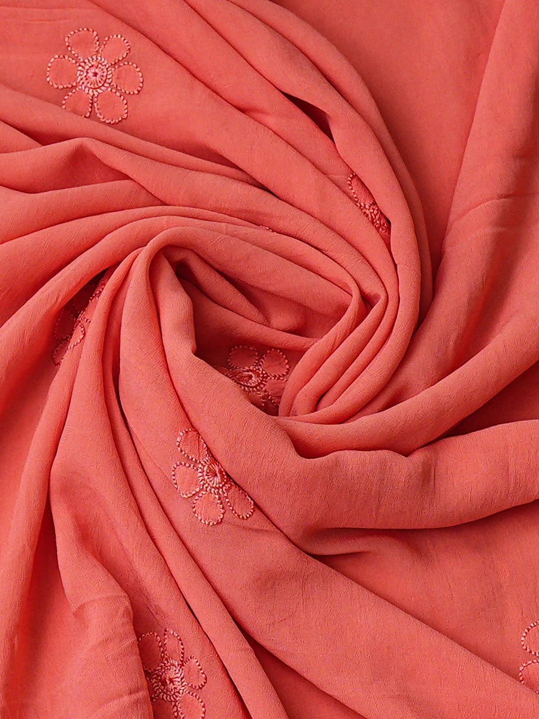 Ada Hand Embroidere Carrot Pink Viscose Georgette Lucknowi Chikankari Unstitched Kurta Dupatta Set 01A946282