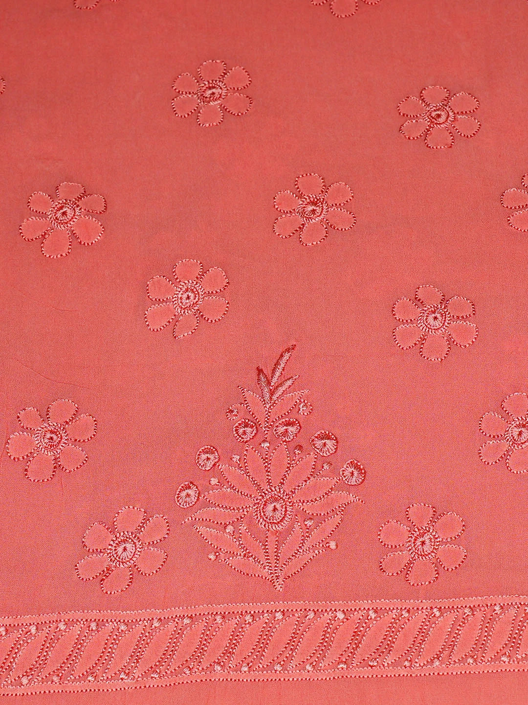 Ada Hand Embroidere Carrot Pink Viscose Georgette Lucknowi Chikankari Unstitched Kurta Dupatta Set 01A946282