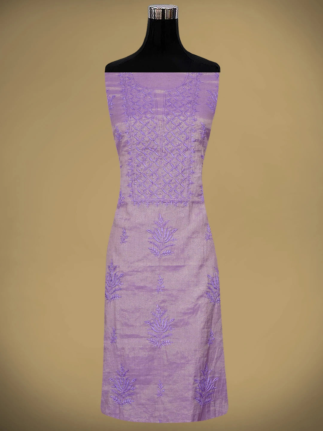 Ada Hand Embroidered Lilac Lavender Tissue Lucknowi Chikankari Unstitched Kurta Dupatta Set 01A946084