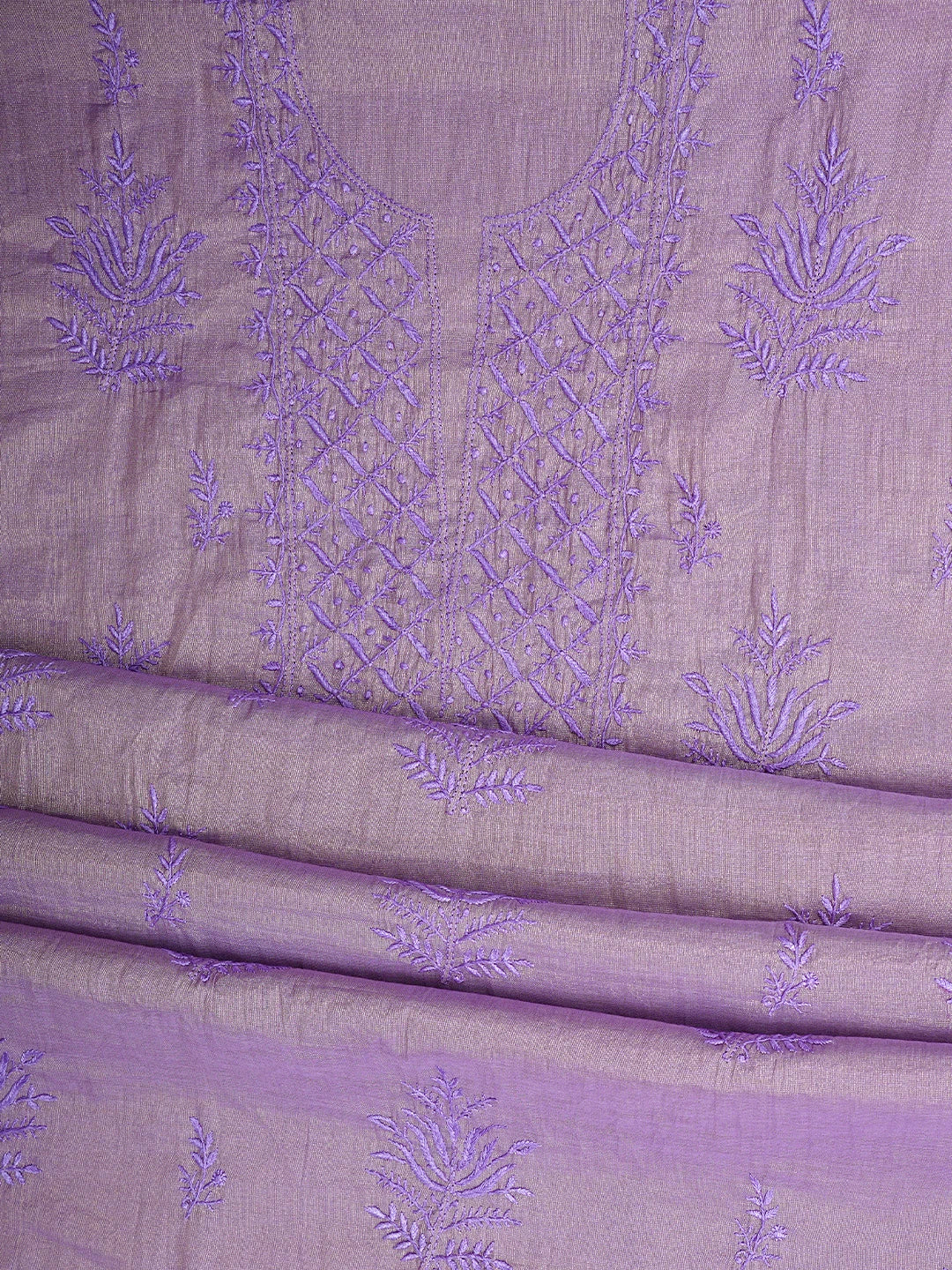 Ada Hand Embroidered Lilac Lavender Tissue Lucknowi Chikankari Unstitched Kurta Dupatta Set 01A946084