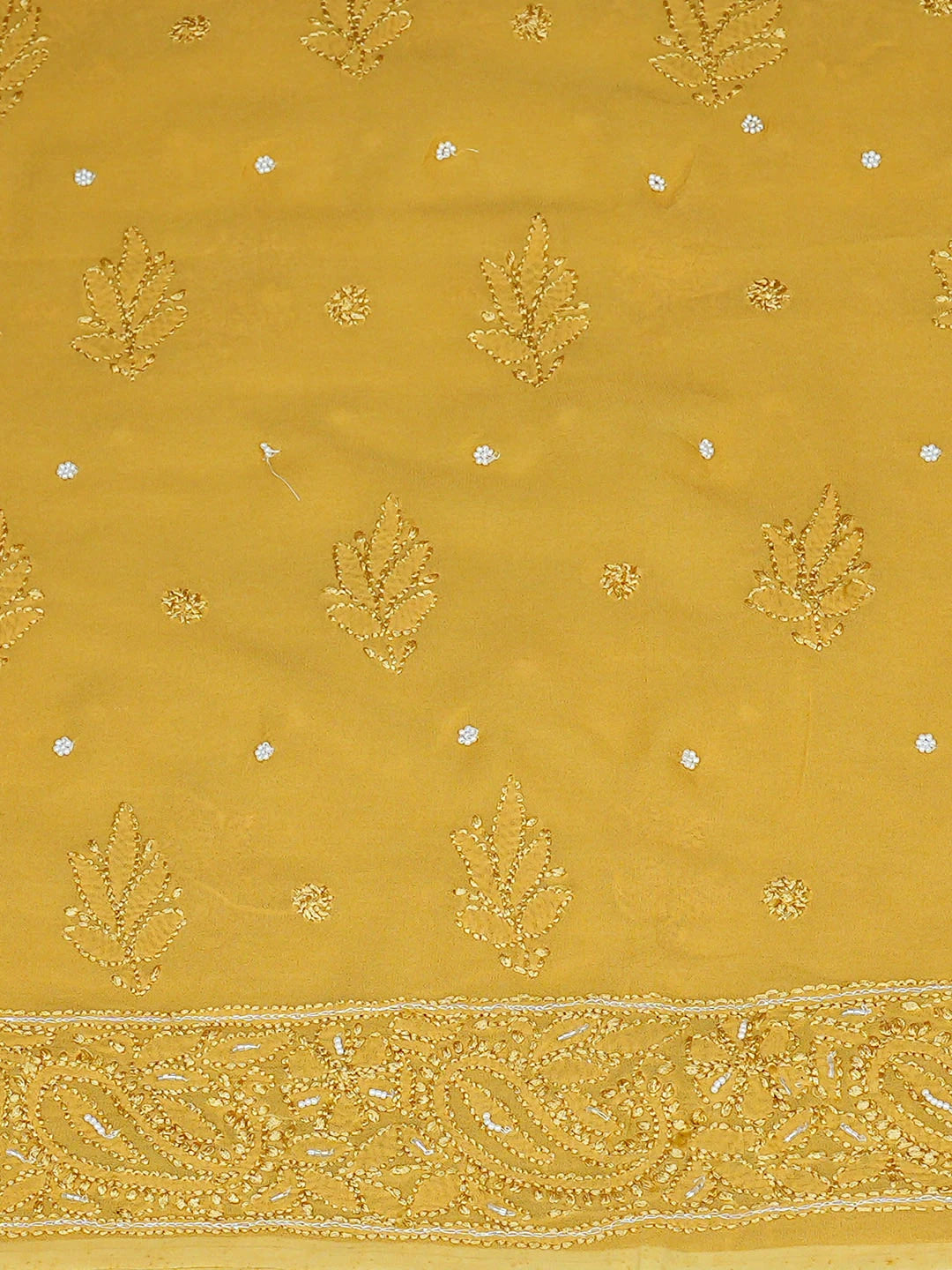 Ada Hand Embroidere Mustard Viscose Georgette Lucknowi Chikankari Unstitched Kurta Dupatta Set With Cutdana Work 01A933554