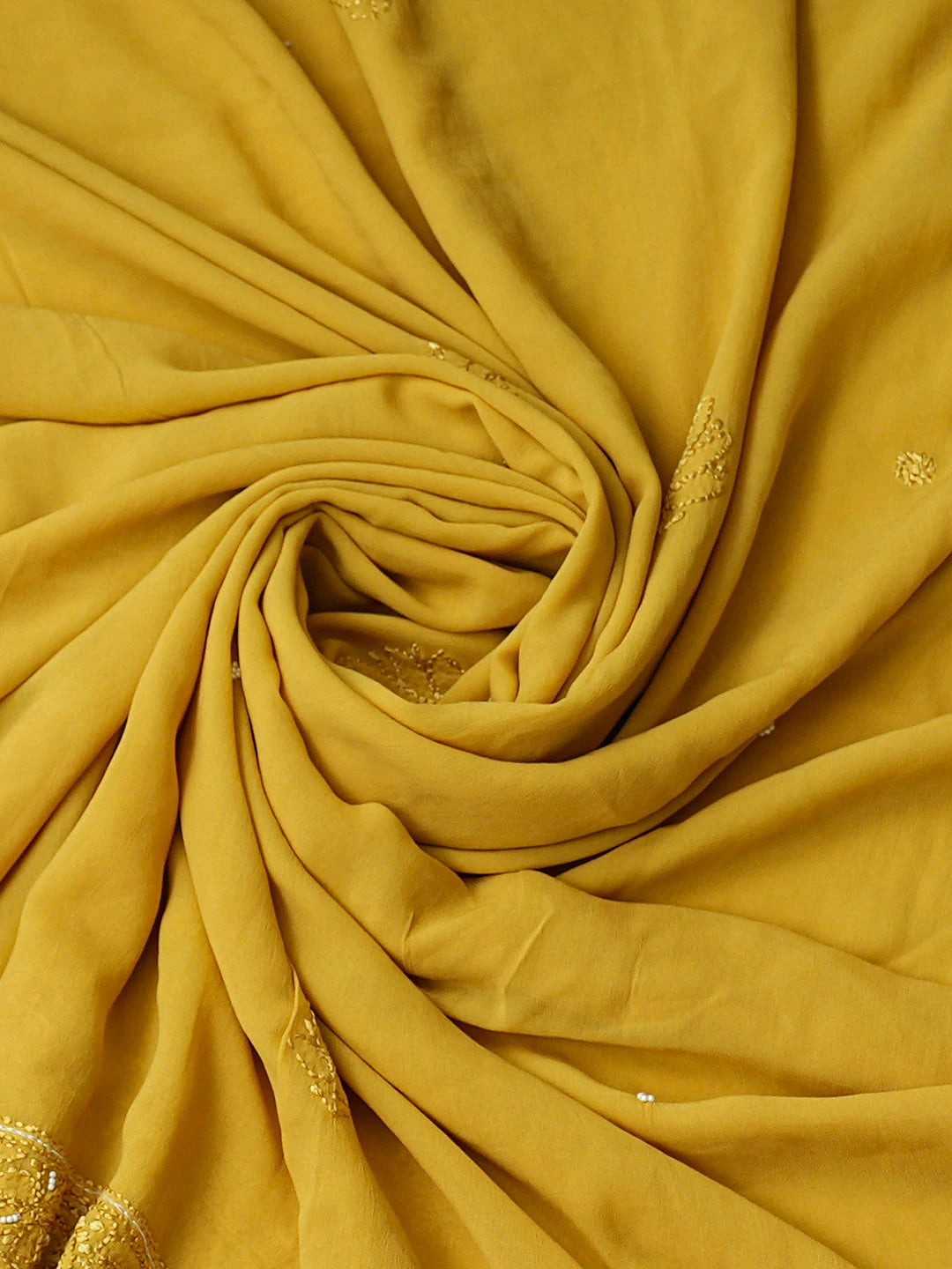 Ada Hand Embroidere Mustard Viscose Georgette Lucknowi Chikankari Unstitched Kurta Dupatta Set With Cutdana Work 01A933554