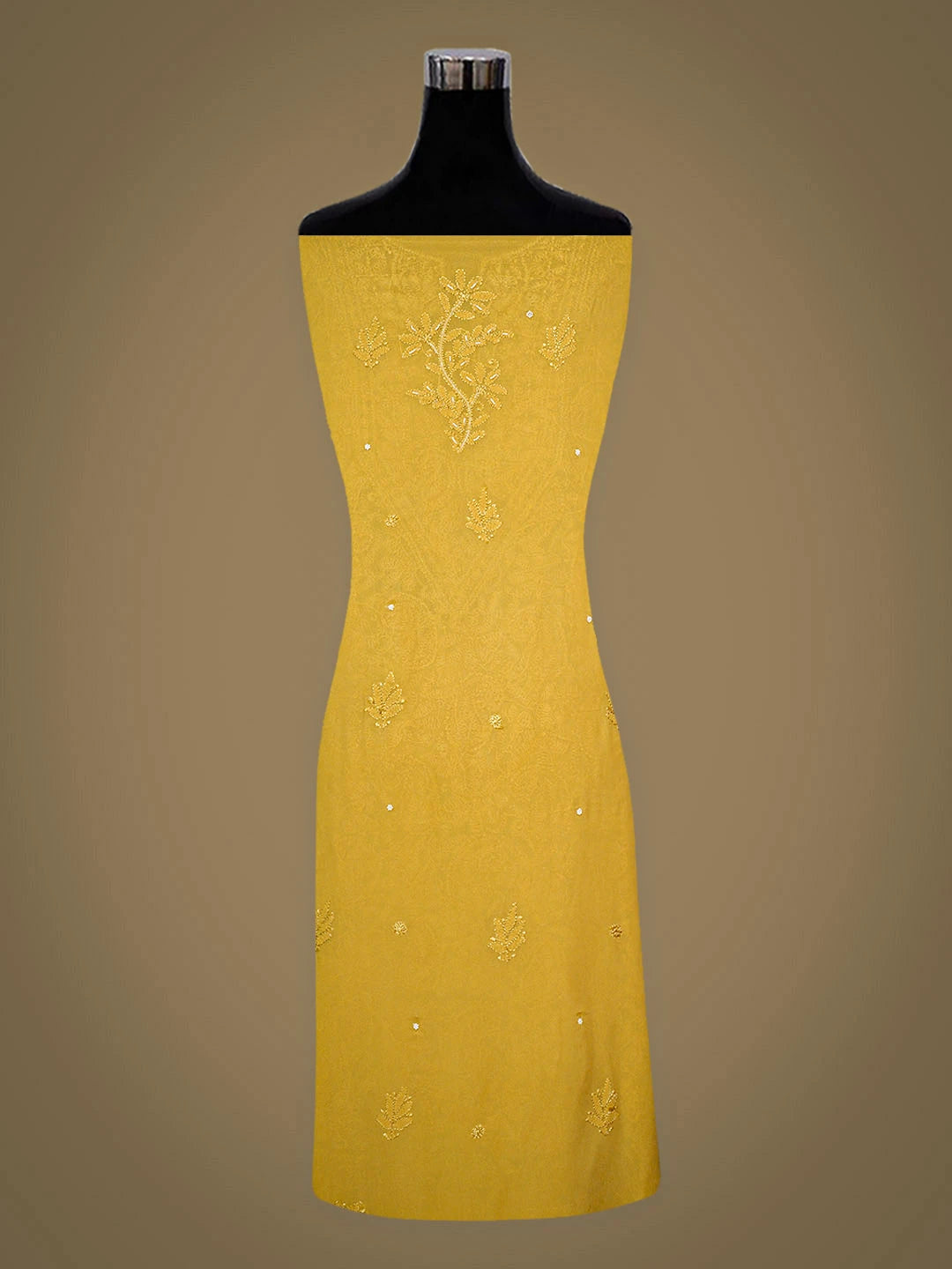 Ada Hand Embroidere Mustard Viscose Georgette Lucknowi Chikankari Unstitched Kurta Dupatta Set With Cutdana Work 01A933554