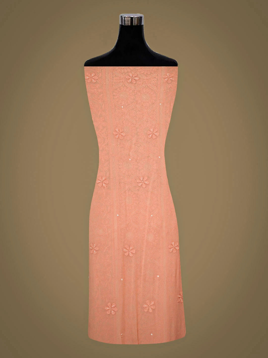 Ada Hand Embroidere Peach Viscose Georgette Lucknowi Chikankari Unstitched Kurta Dupatta Set With Cutdana Work 01A850911