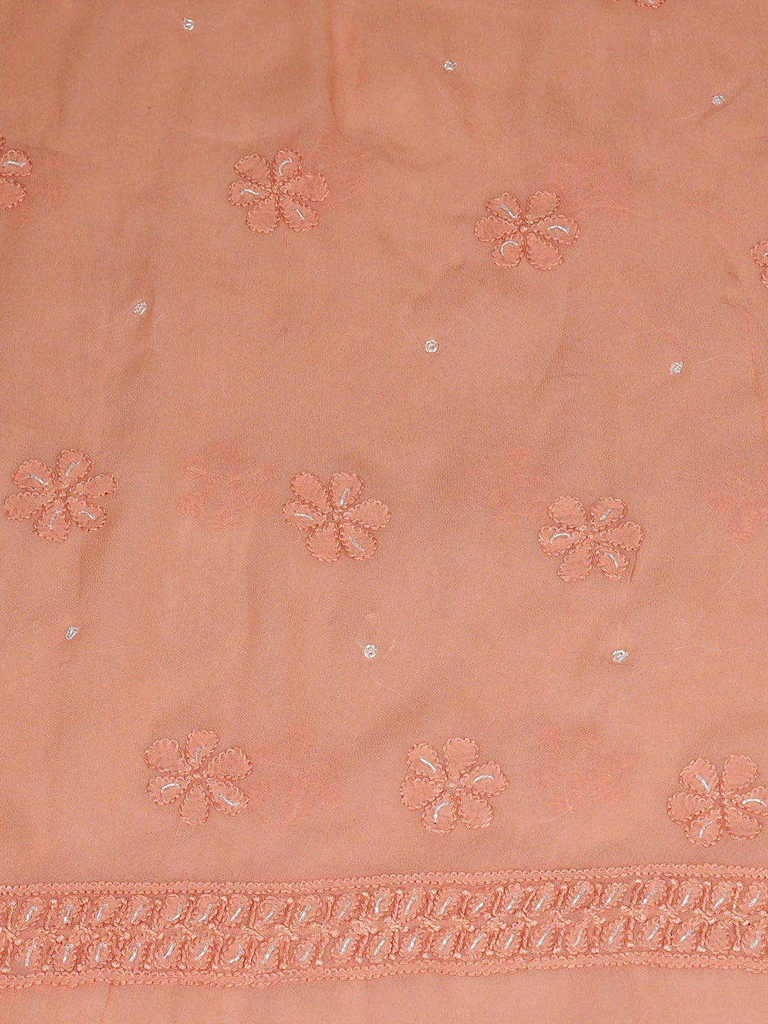 Ada Hand Embroidere Peach Viscose Georgette Lucknowi Chikankari Unstitched Kurta Dupatta Set With Cutdana Work 01A850911