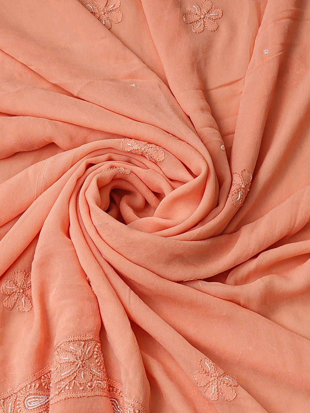 Ada Hand Embroidere Peach Viscose Georgette Lucknowi Chikankari Unstitched Kurta Dupatta Set With Cutdana Work 01A850911