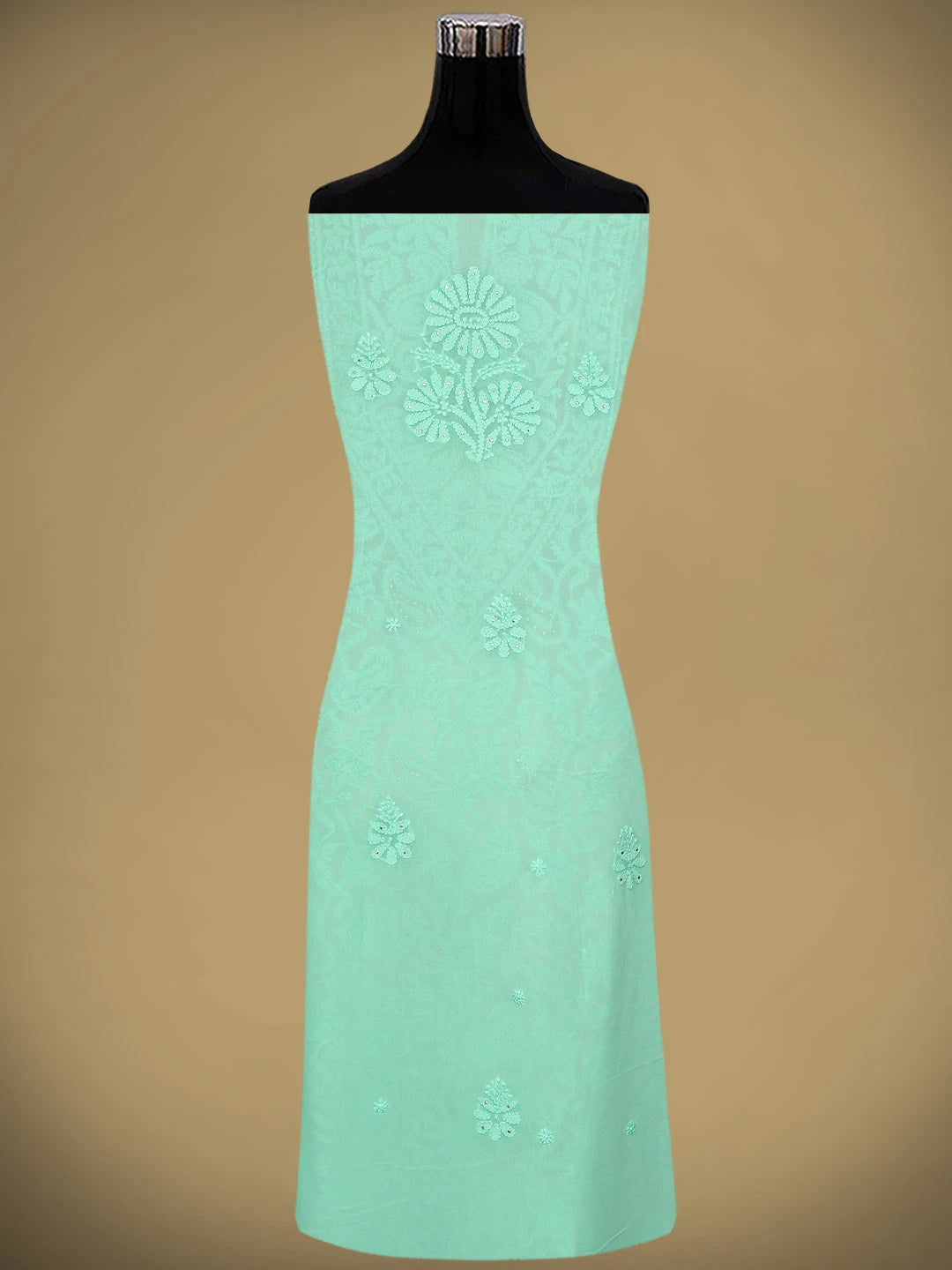 Ada Hand Embroidered Seafoam Green Viscose Georgette Lucknowi Chikankari Unstitched Kurta Dupatta Set With Muqaish Work 01A944695