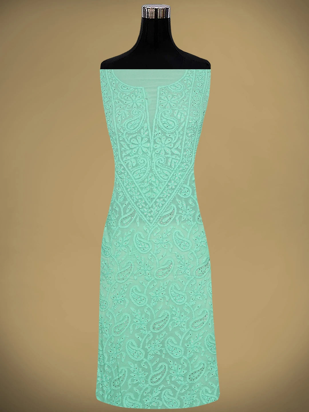 Ada Hand Embroidered Seafoam Green Viscose Georgette Lucknowi Chikankari Unstitched Kurta Dupatta Set With Muqaish Work 01A944695