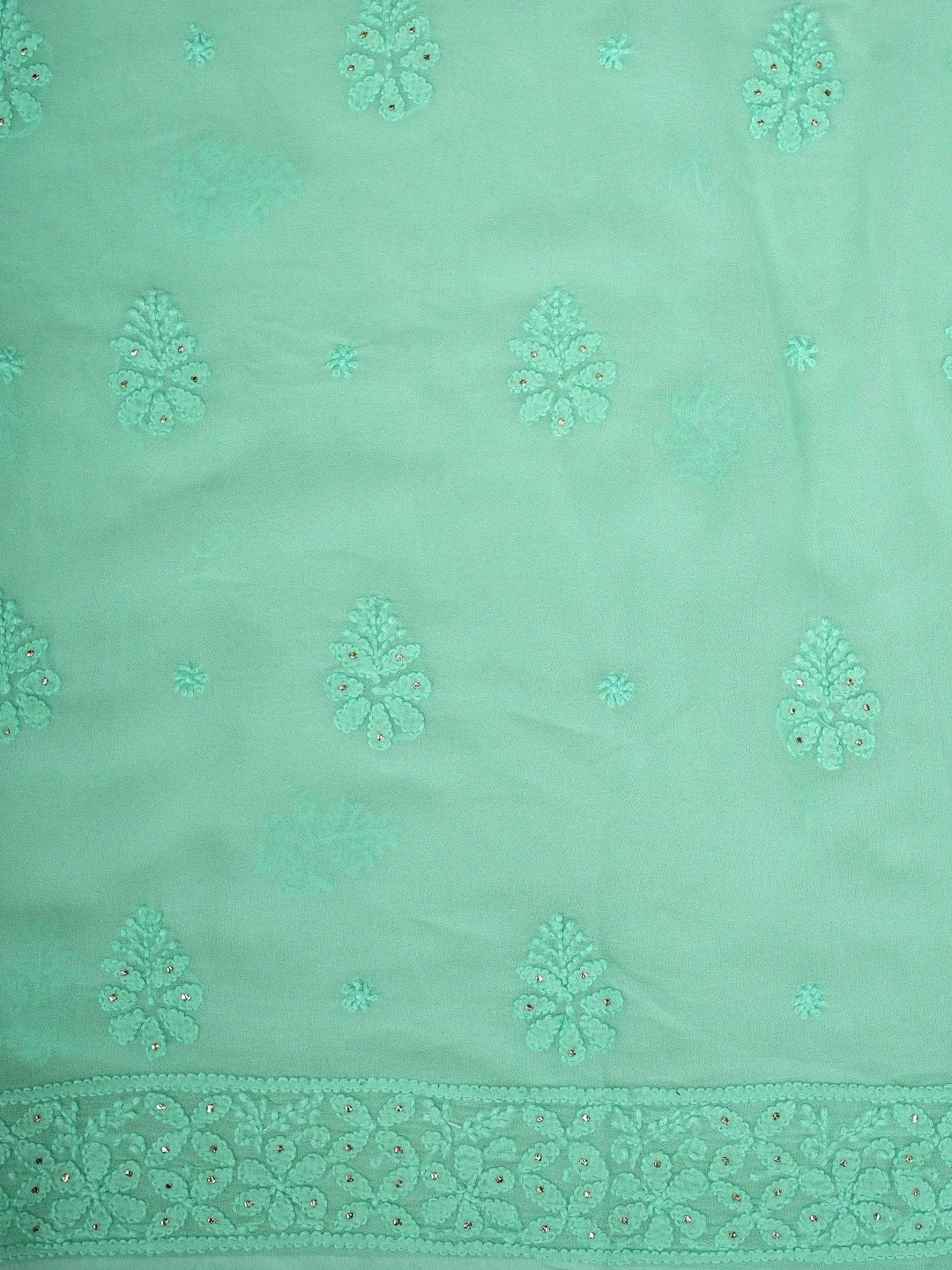 Ada Hand Embroidered Seafoam Green Viscose Georgette Lucknowi Chikankari Unstitched Kurta Dupatta Set With Muqaish Work 01A944695
