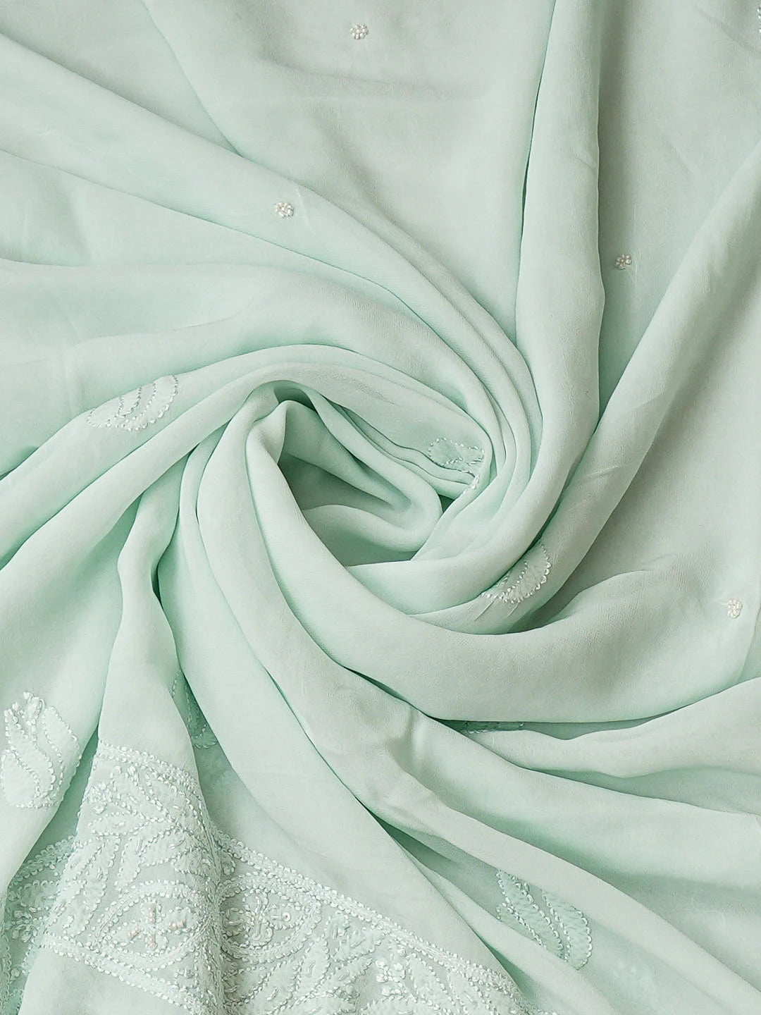 Ada Hand Embroidere Sea Green Viscose Georgette Lucknowi Chikankari Unstitched Kurta Dupatta Set With Cutdana Work 01A933557
