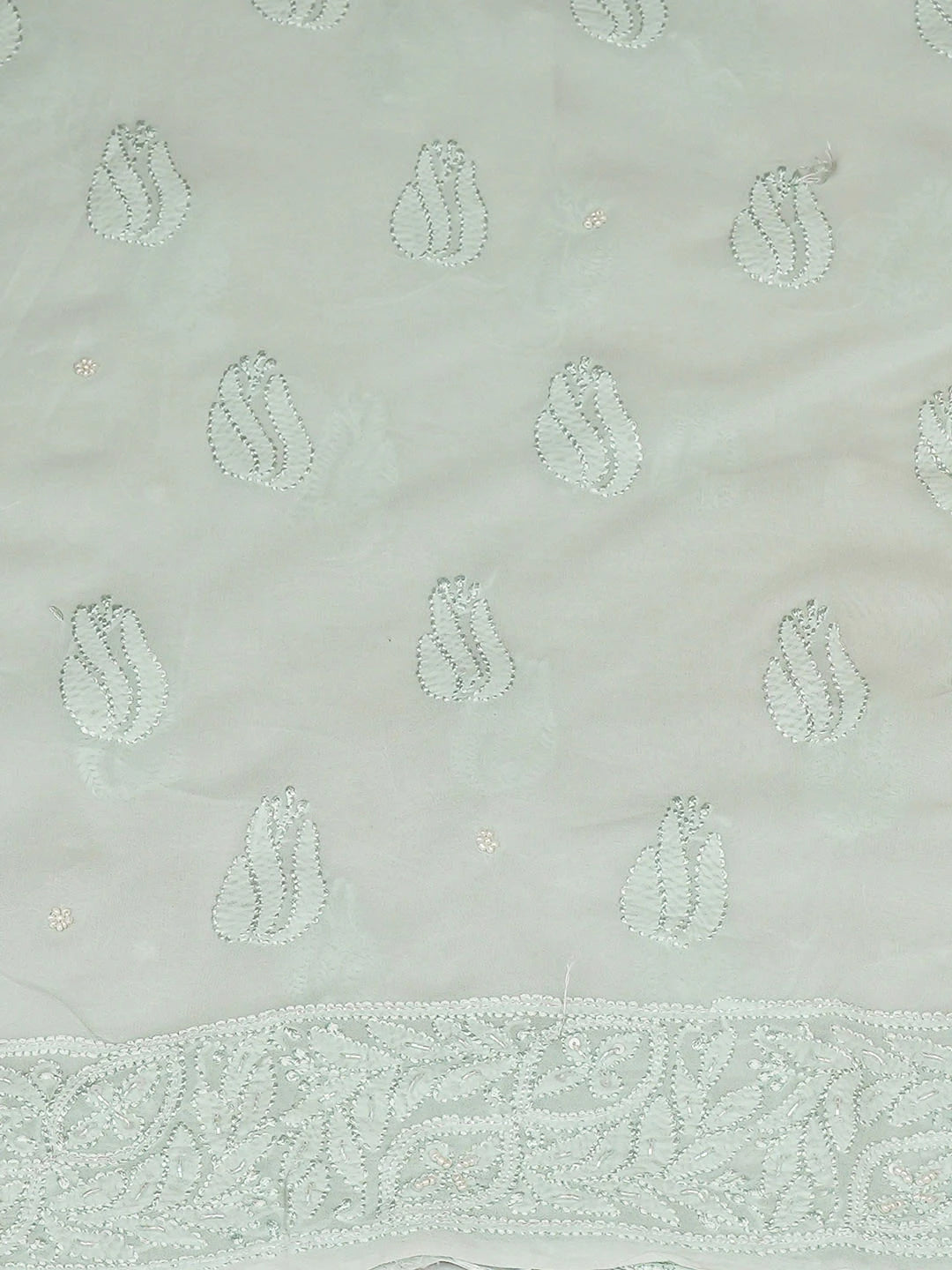 Ada Hand Embroidere Sea Green Viscose Georgette Lucknowi Chikankari Unstitched Kurta Dupatta Set With Cutdana Work 01A933557