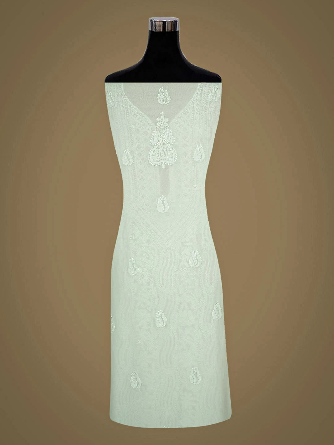 Ada Hand Embroidere Sea Green Viscose Georgette Lucknowi Chikankari Unstitched Kurta Dupatta Set With Cutdana Work 01A933557