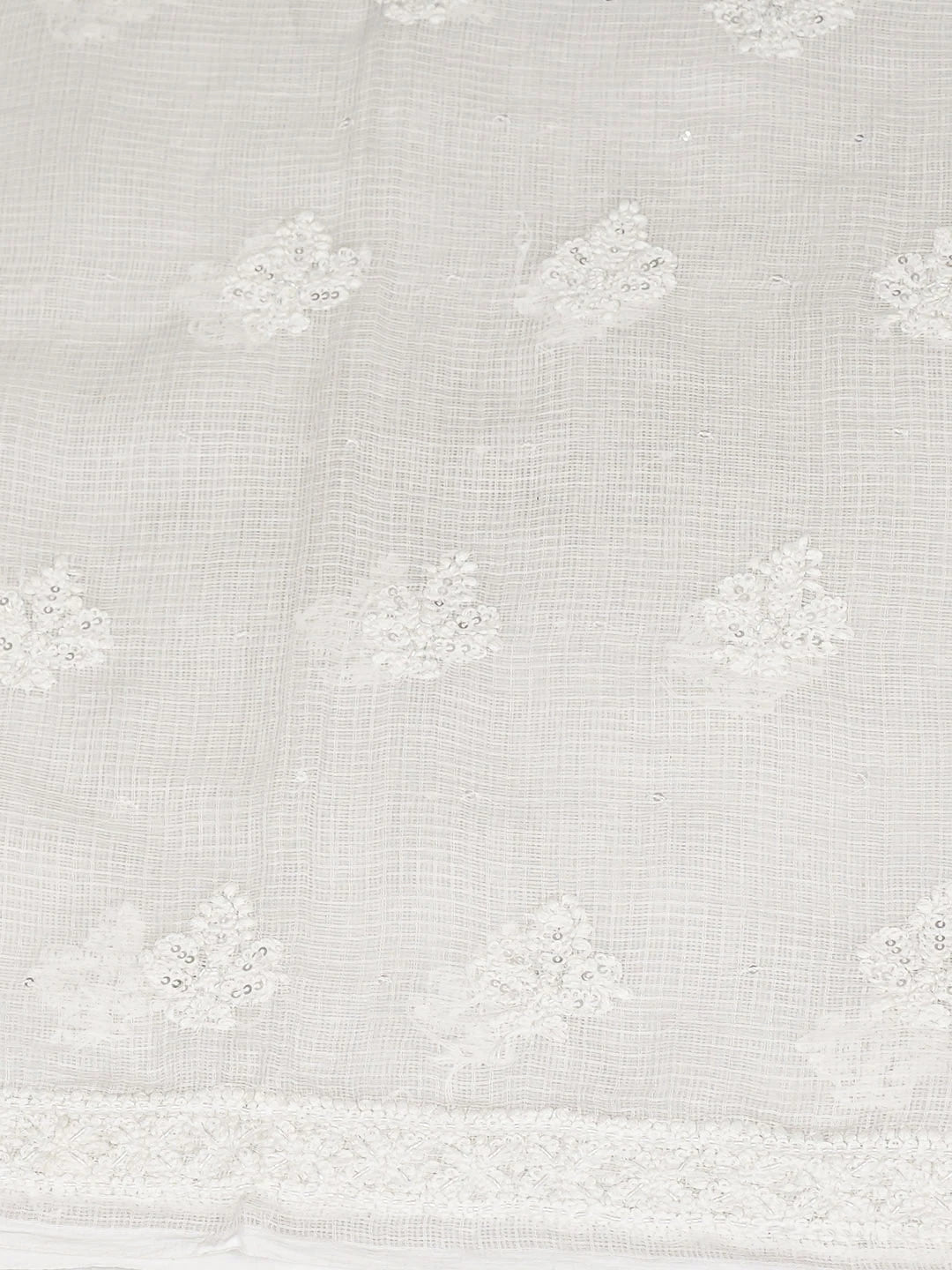 Ada Hand Embroidere White Kota Lucknowi Chikankari Unstitched Kurta Dupatta Set With Cutdana Work 01A583977