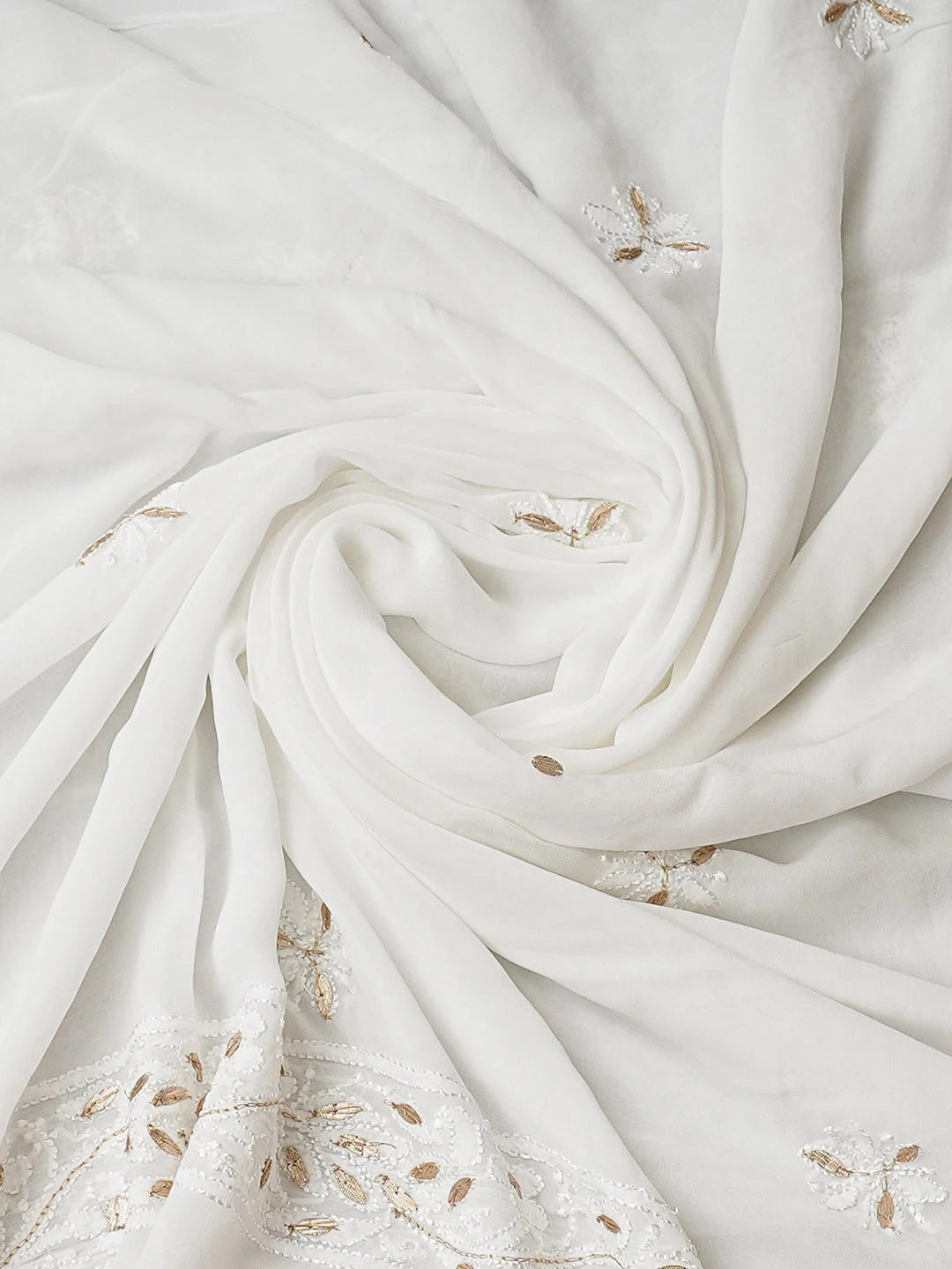 Ada Hand Embroidere White Viscose Georgette Lucknowi Chikankari Unstitched Kurta Dupatta Set With Gota Patti Work 01A944865