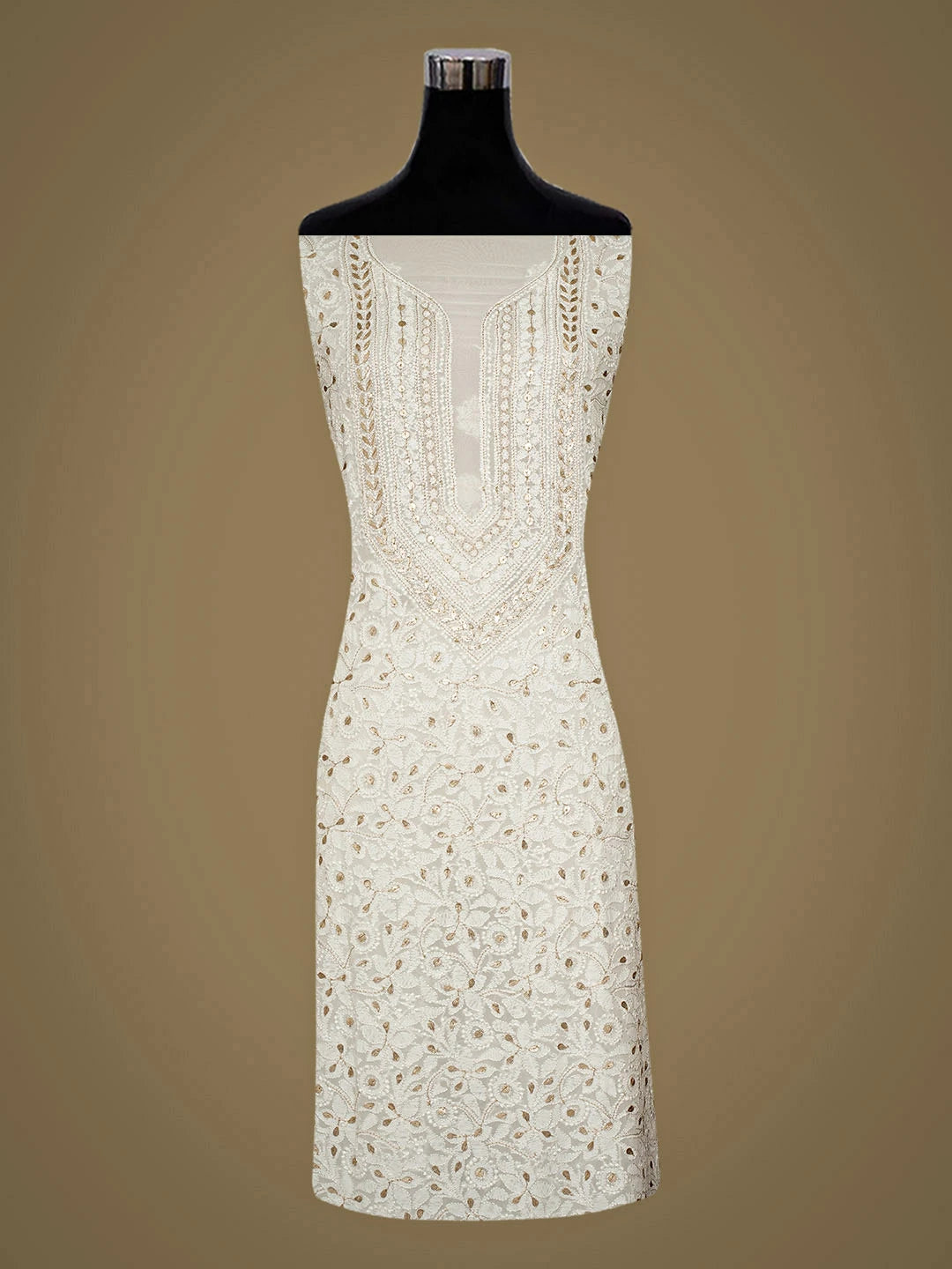 Ada Hand Embroidere White Viscose Georgette Lucknowi Chikankari Unstitched Kurta Dupatta Set With Gota Patti Work 01A944865