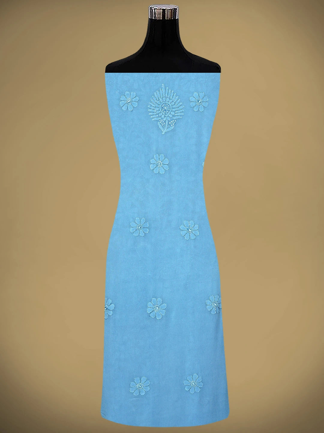 Ada Hand Embroidered Blue Bell Viscose Georgette Lucknowi Chikankari Unstitched Kurta Dupatta Set 01A946292