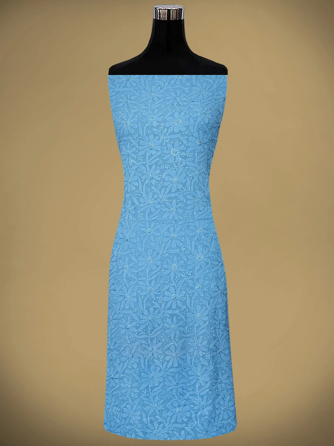 Ada Hand Embroidered Blue Bell Viscose Georgette Lucknowi Chikankari Unstitched Kurta Dupatta Set 01A946292