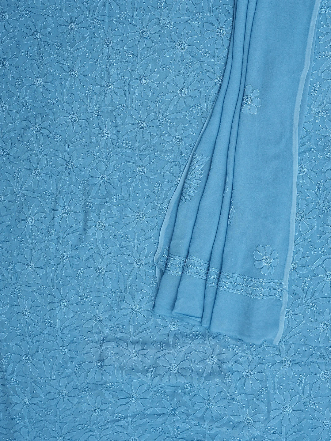 Ada Hand Embroidered Blue Bell Viscose Georgette Lucknowi Chikankari Unstitched Kurta Dupatta Set 01A946292