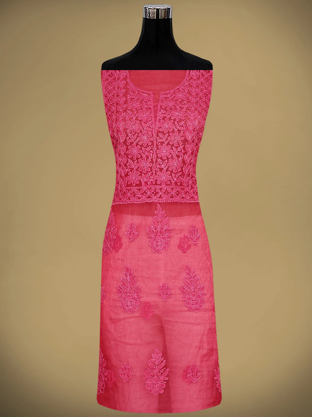 Ada Hand Embroidered Flag Red Organza Lucknowi Chikankari Unstitched Kurta Dupatta Set 01A908458