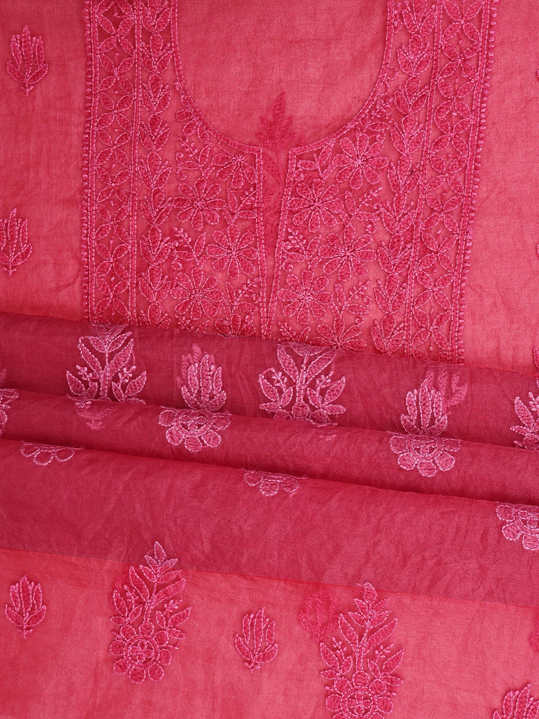 Ada Hand Embroidered Flag Red Organza Lucknowi Chikankari Unstitched Kurta Dupatta Set 01A908458