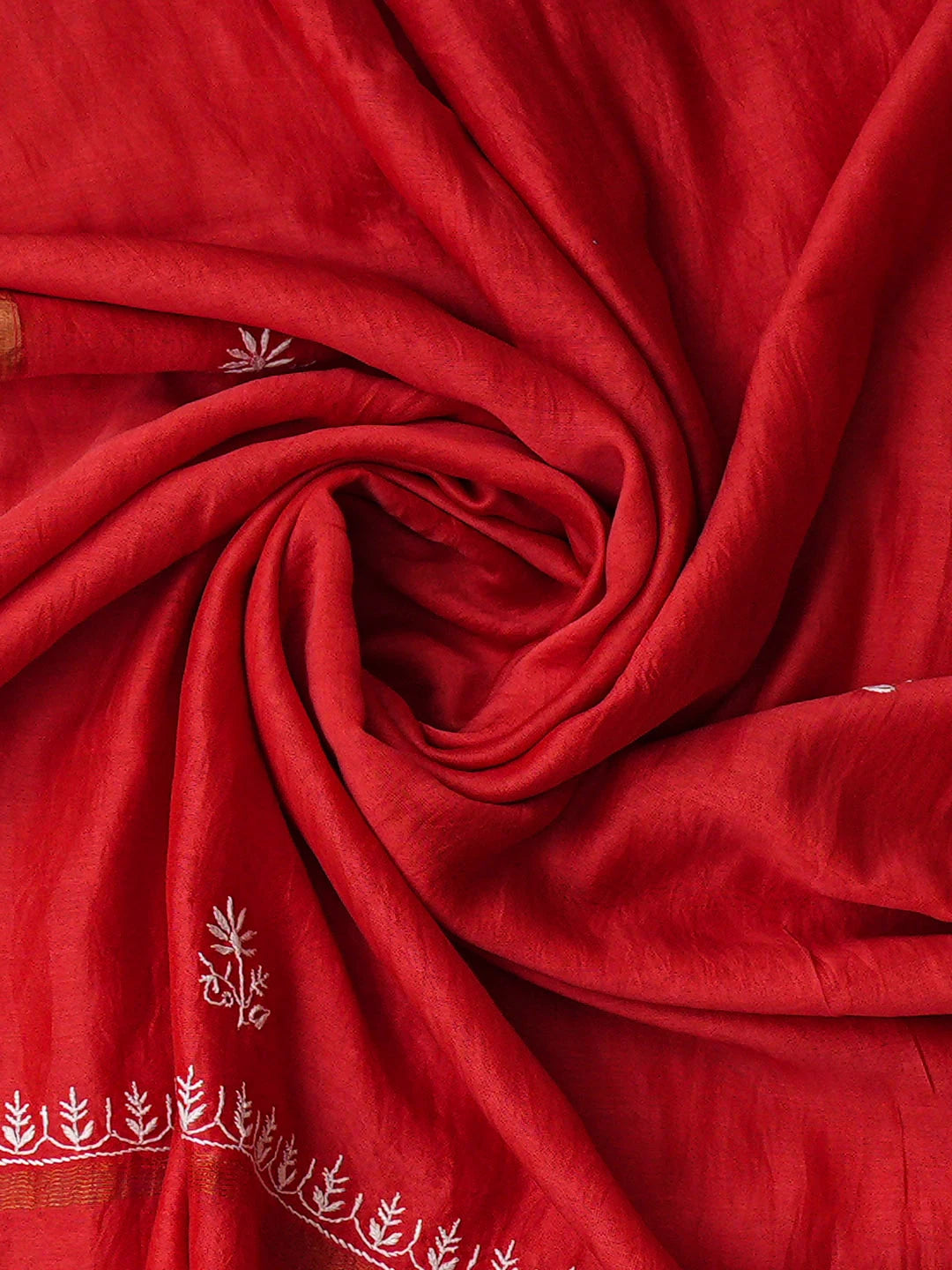 Ada Hand Embroidere Red Chanderi Lucknowi Chikankari Unstitched Kurta Dupatta Set 01A918945