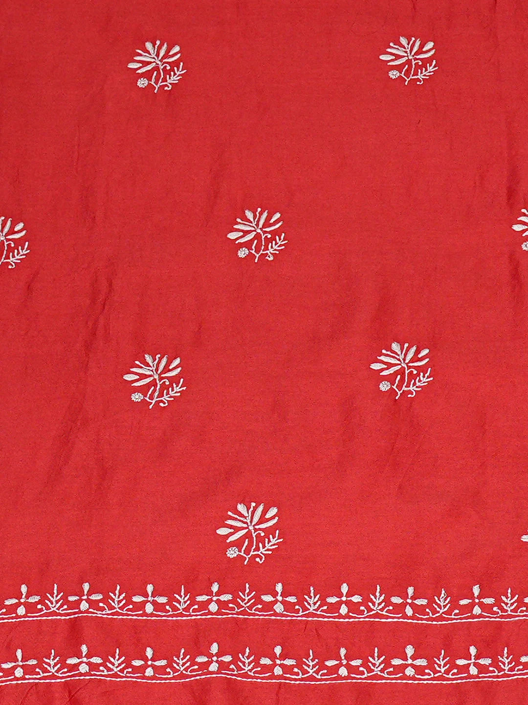 Ada Hand Embroidere Red Chanderi Lucknowi Chikankari Unstitched Kurta Dupatta Set 01A918945