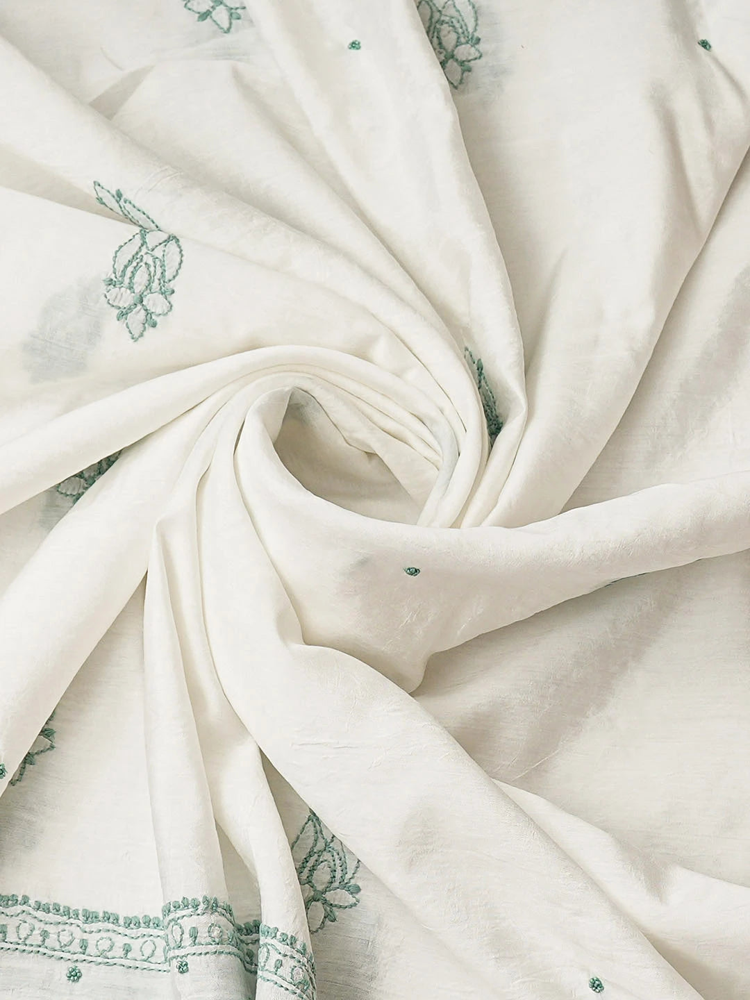 Ada Hand Embroidere White Chanderi Lucknowi Chikankari Semi-stitched Kurta Dupatta Set With Cutdana Work 01A954416