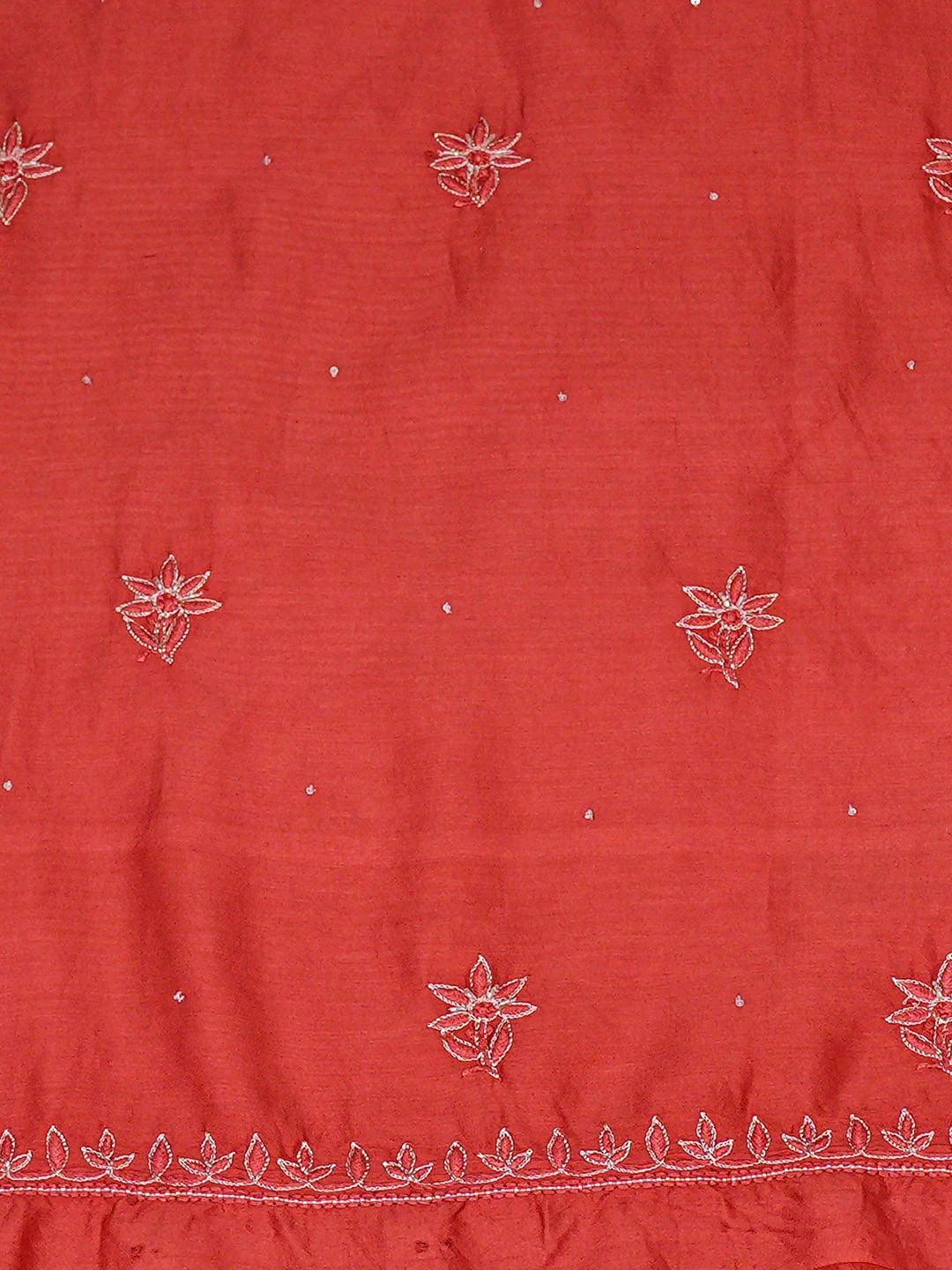 Ada Hand Embroidere Rust Chanderi Lucknowi Chikankari Unstitched Kurta Dupatta Set With Cutdana Work 01A680984