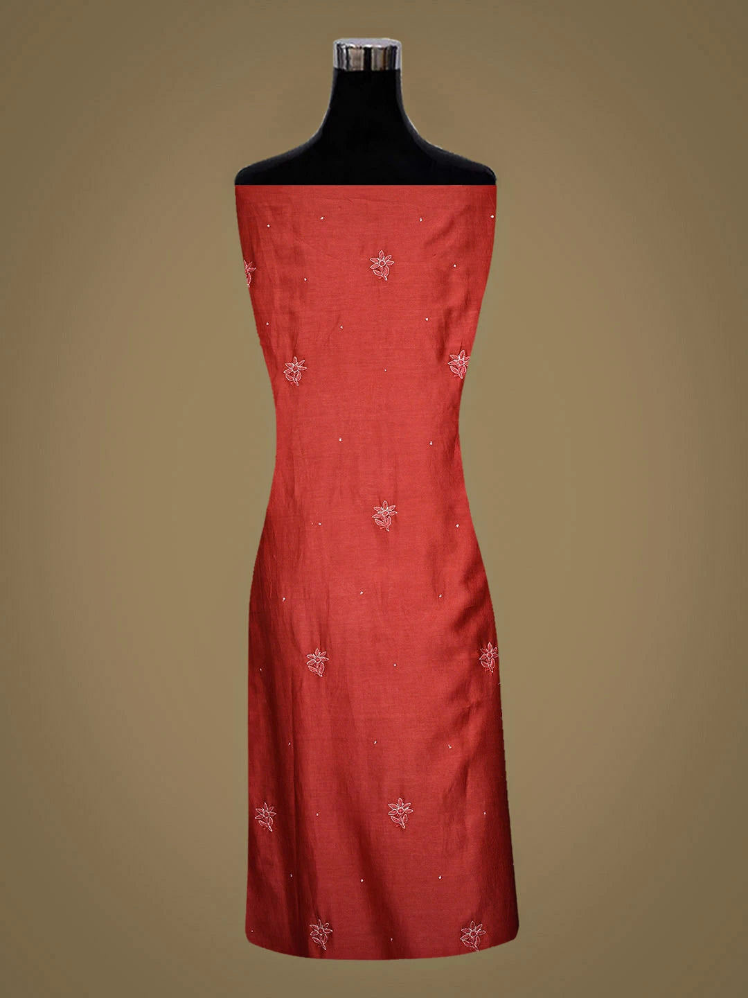 Ada Hand Embroidere Rust Chanderi Lucknowi Chikankari Unstitched Kurta Dupatta Set With Cutdana Work 01A680984