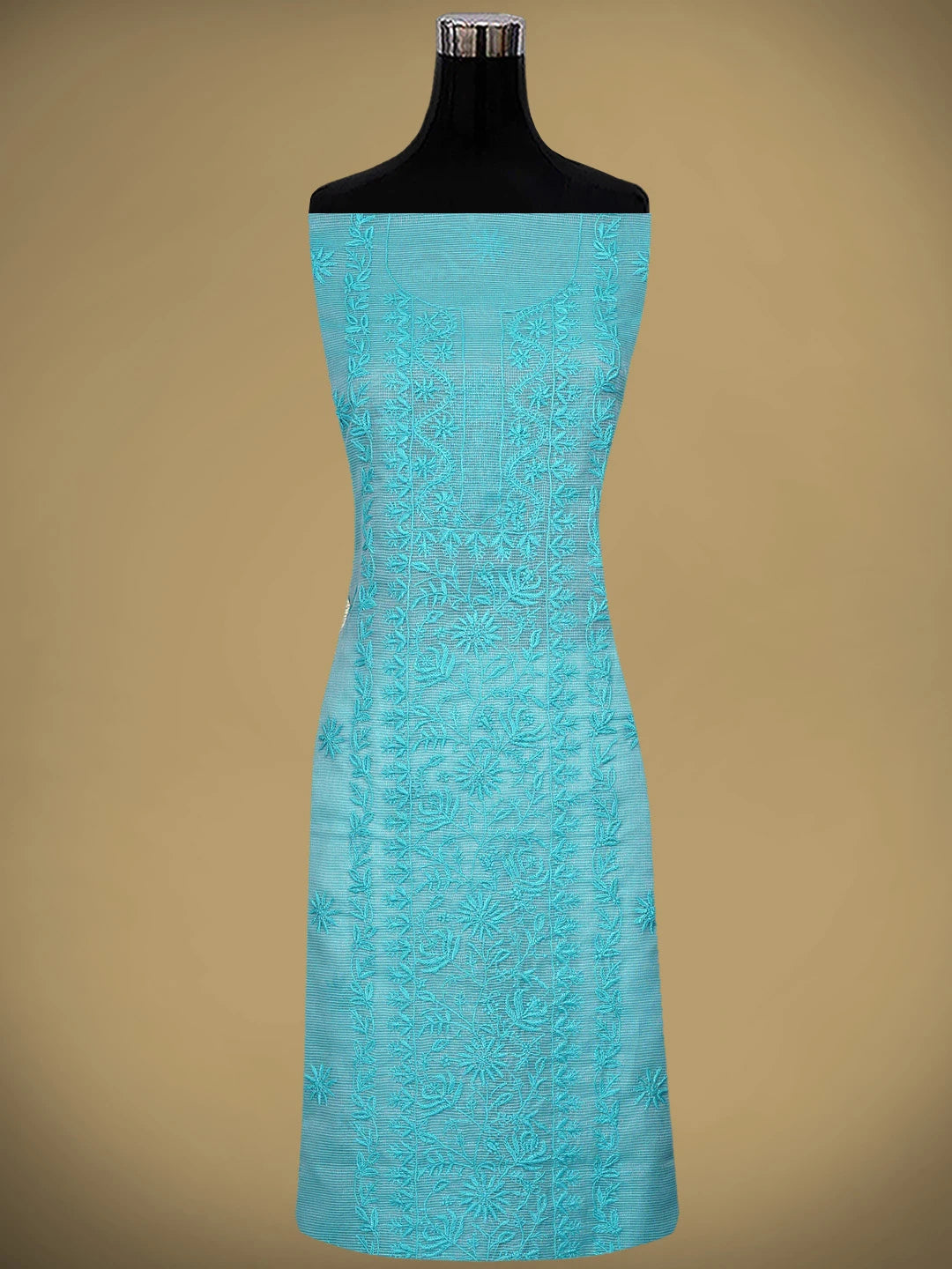 Ada Hand Embroidered Blue Tissue Lucknowi Chikankari Unstitched Kurta Dupatta Set 01A922238