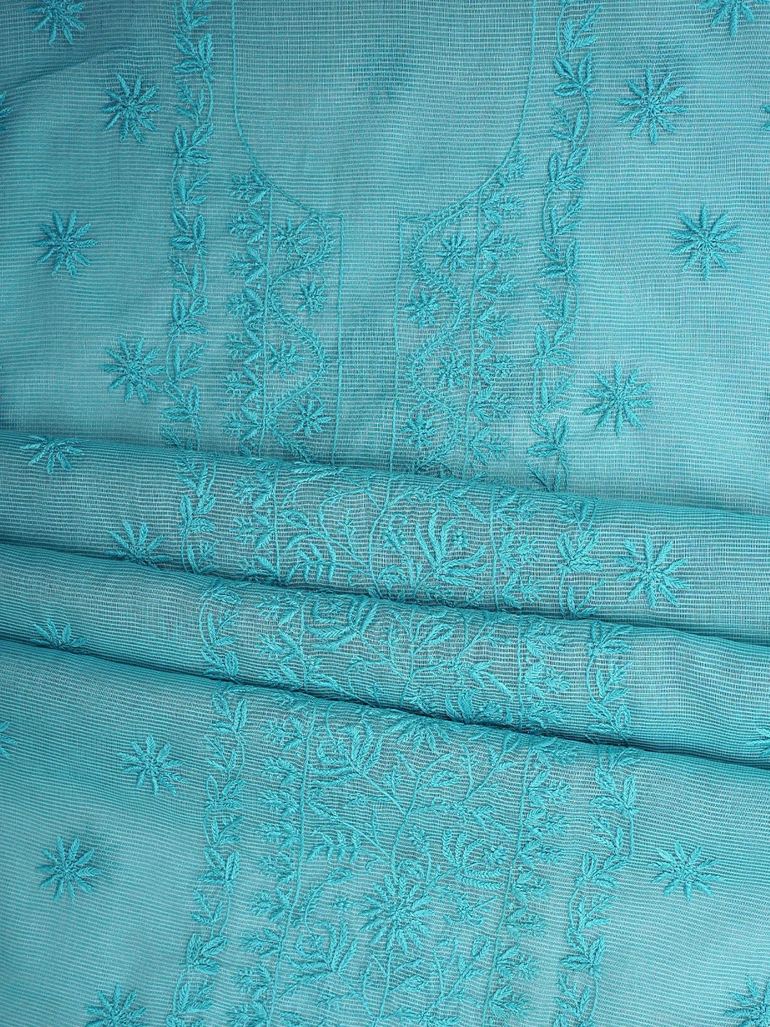 Ada Hand Embroidered Blue Tissue Lucknowi Chikankari Unstitched Kurta Dupatta Set 01A922238