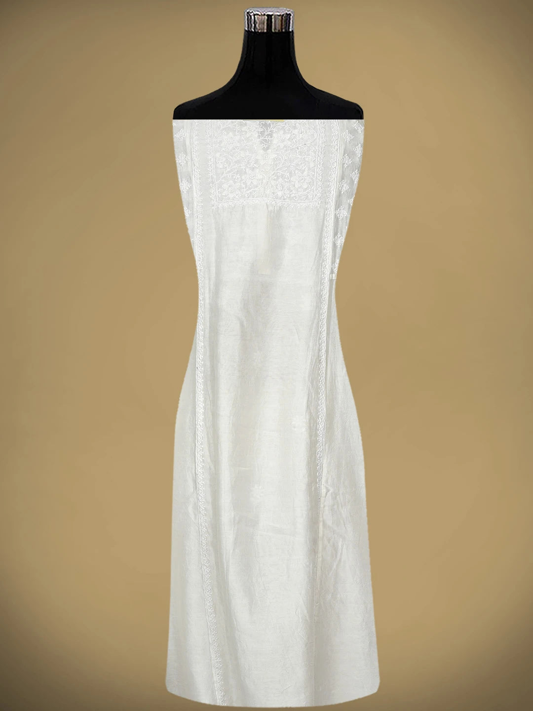 Ada Hand Embroidered Beige Chanderi Lucknowi Chikankari Semi-Stitched Kurta Piece 01A591025