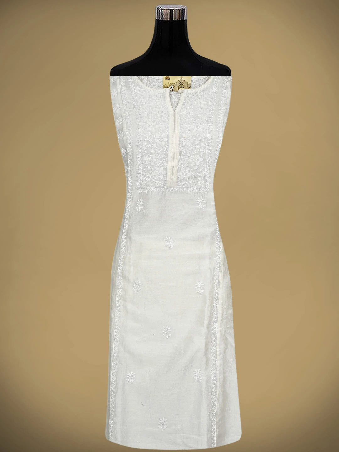 Ada Hand Embroidered Beige Chanderi Lucknowi Chikankari Semi-Stitched Kurta Piece 01A591025