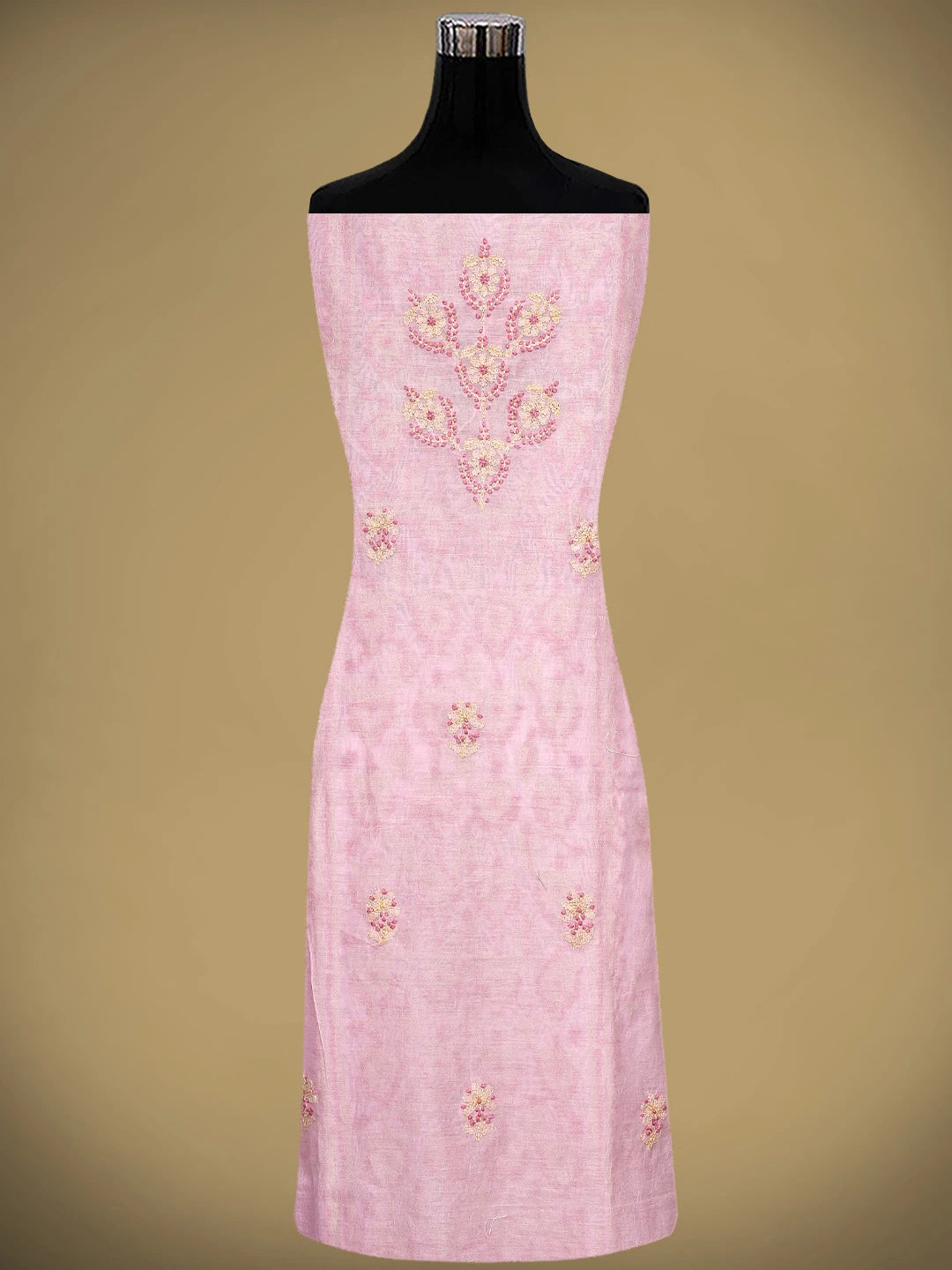 Ada Hand Embroidered Pink Chanderi Lucknowi Chikankari Unstitched Kurta Dupatta Set 01A710328