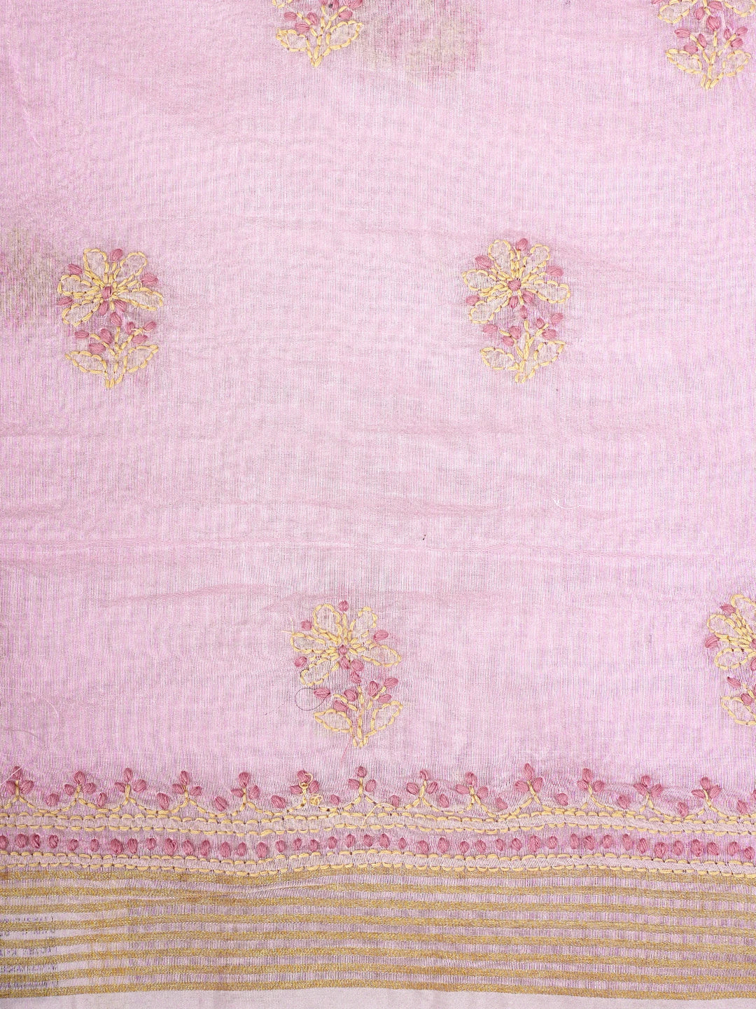 Ada Hand Embroidered Pink Chanderi Lucknowi Chikankari Unstitched Kurta Dupatta Set 01A710328