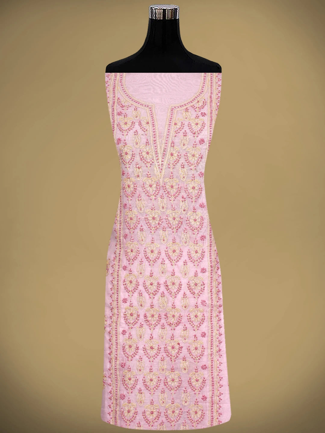 Ada Hand Embroidered Pink Chanderi Lucknowi Chikankari Unstitched Kurta Dupatta Set 01A710328