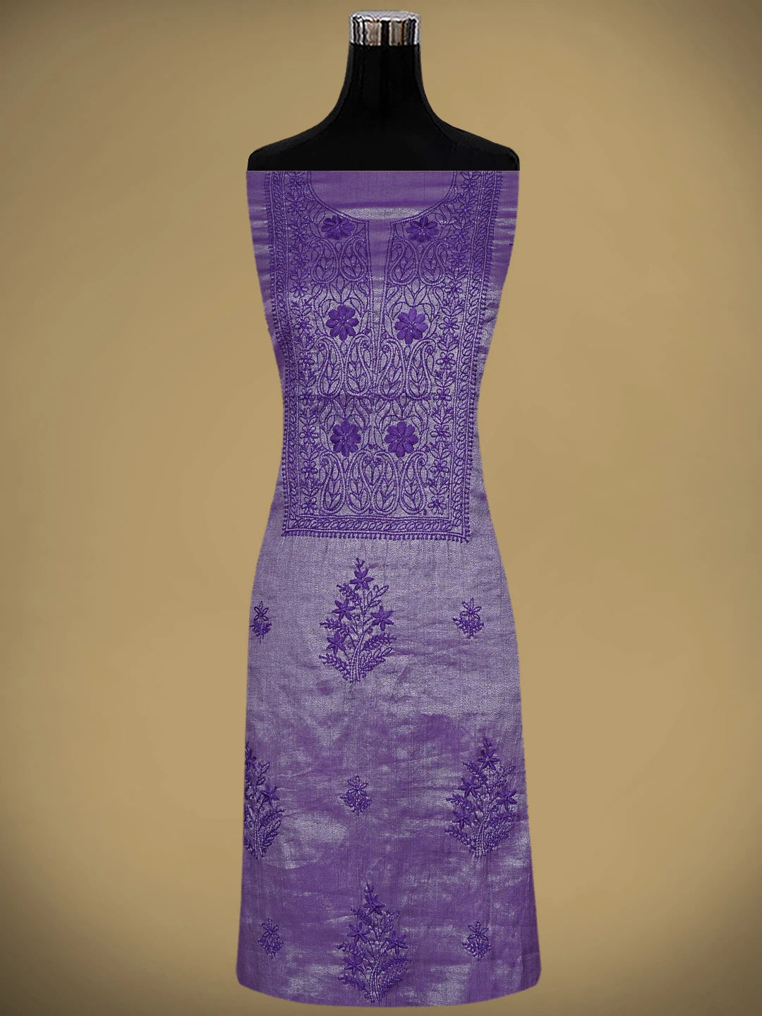 Ada Hand Embroidered Purple Tissue Lucknowi Chikankari Unstitched Kurta Dupatta Set 01A946080