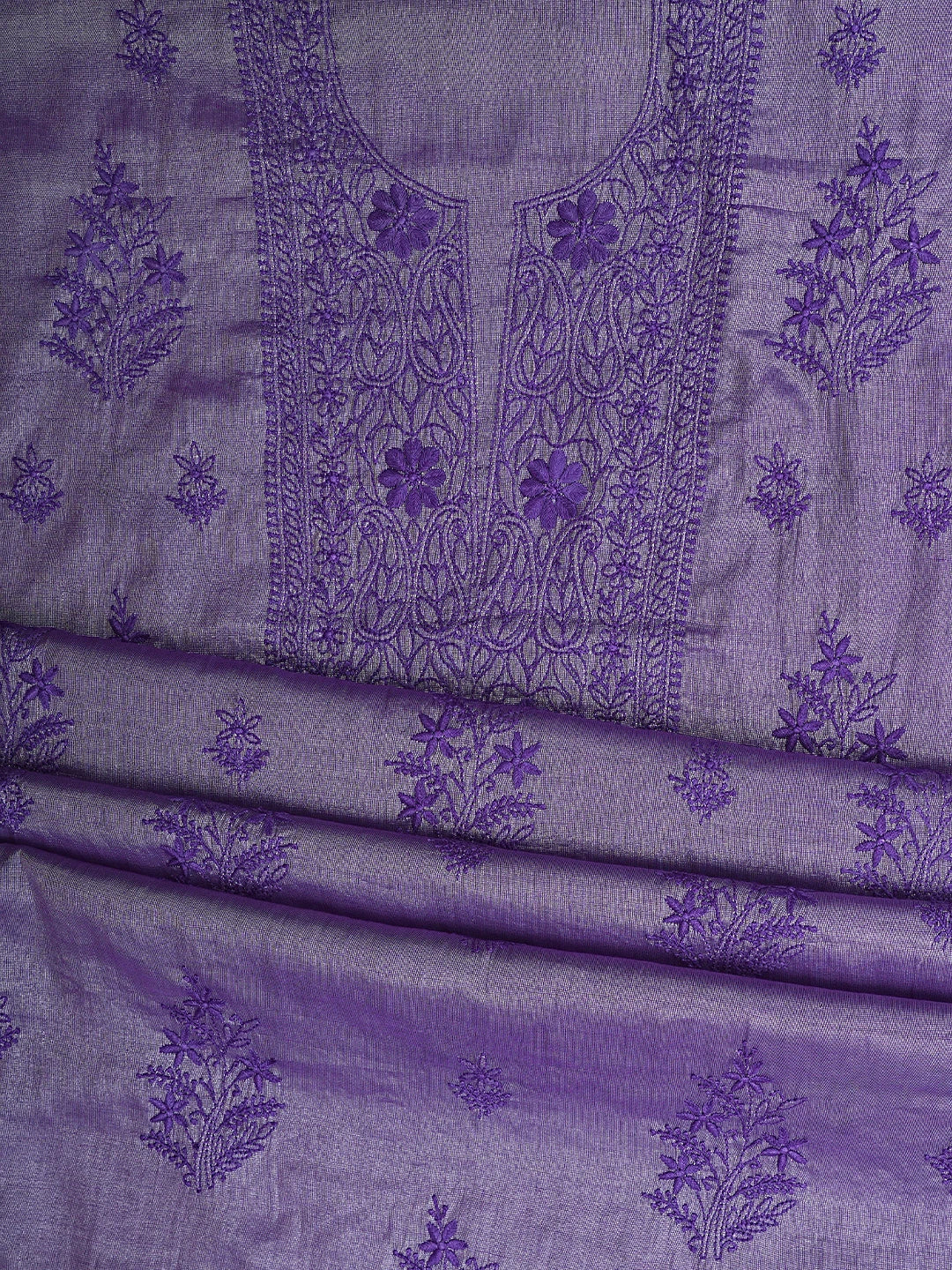 Ada Hand Embroidered Purple Tissue Lucknowi Chikankari Unstitched Kurta Dupatta Set 01A946080
