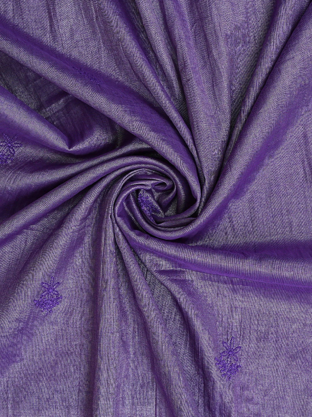 Ada Hand Embroidered Purple Tissue Lucknowi Chikankari Unstitched Kurta Dupatta Set 01A946080