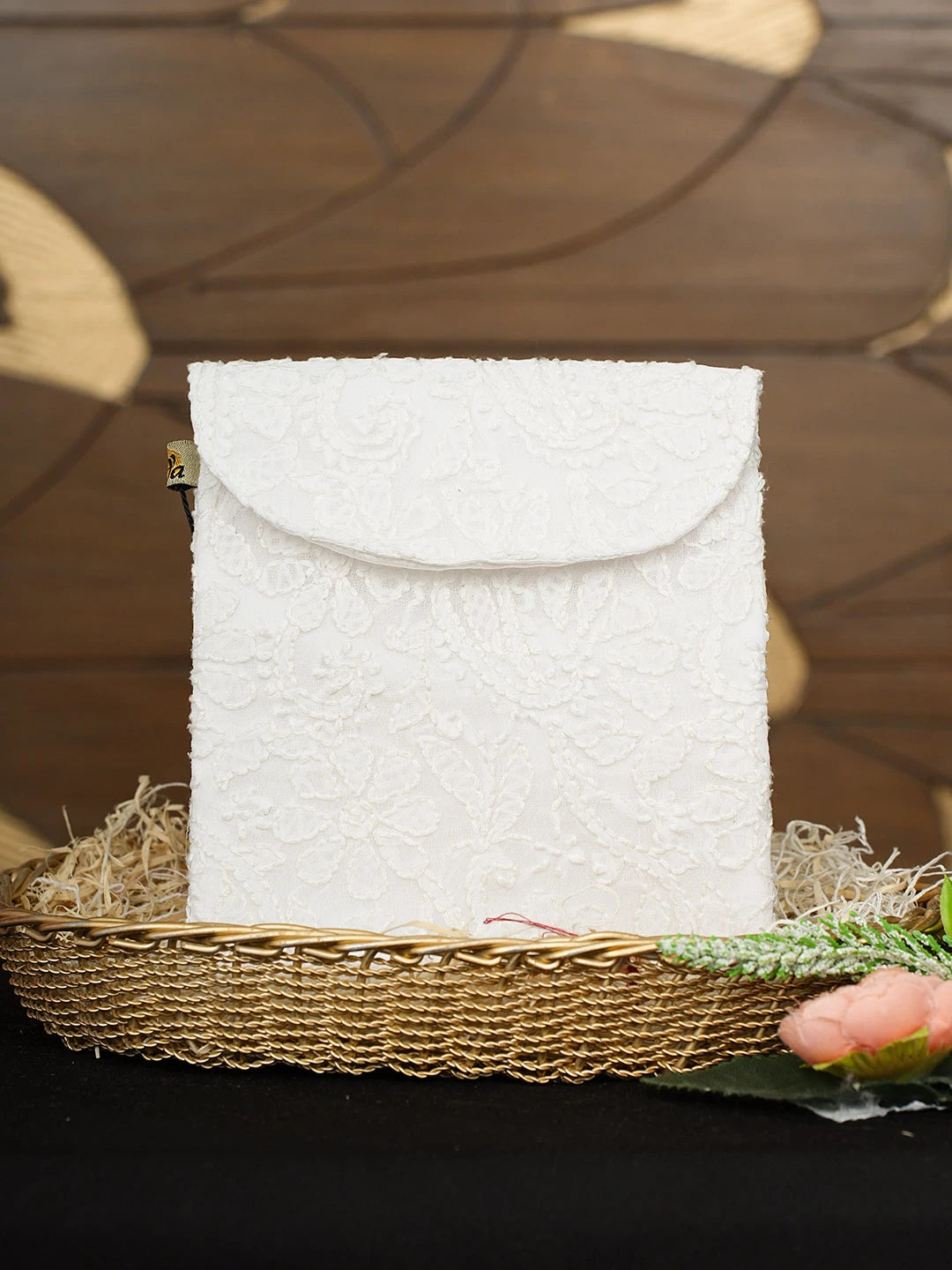 Ada Hand Embroidered White Faux Georgette Lucknowi Chikankari Pouch 01A916336