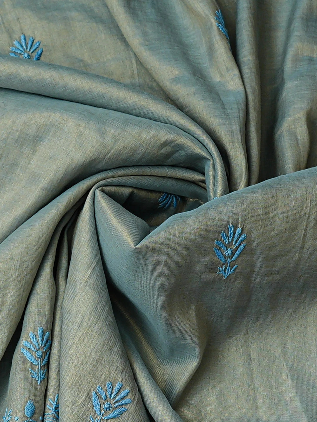 Ada Hand Embroidered Blue Tissue Lucknowi Chikankari Semi-stitched A Line Kurta Dupatta Set 01A904474