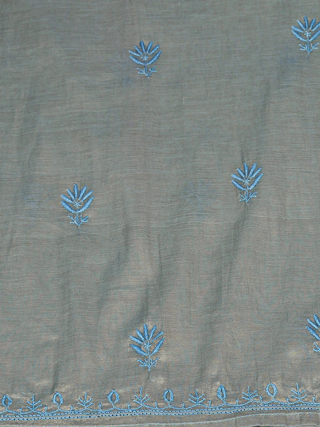 Ada Hand Embroidered Blue Tissue Lucknowi Chikankari Semi-stitched A Line Kurta Dupatta Set 01A904474