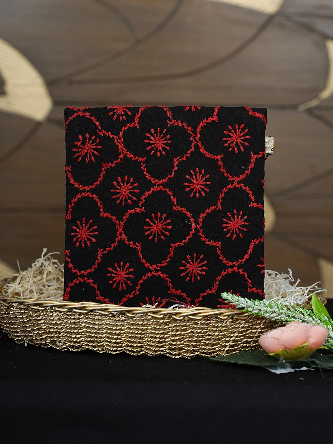 Ada Hand Embroidered Black Cotton Lucknowi Chikankari Pouch 01A916339