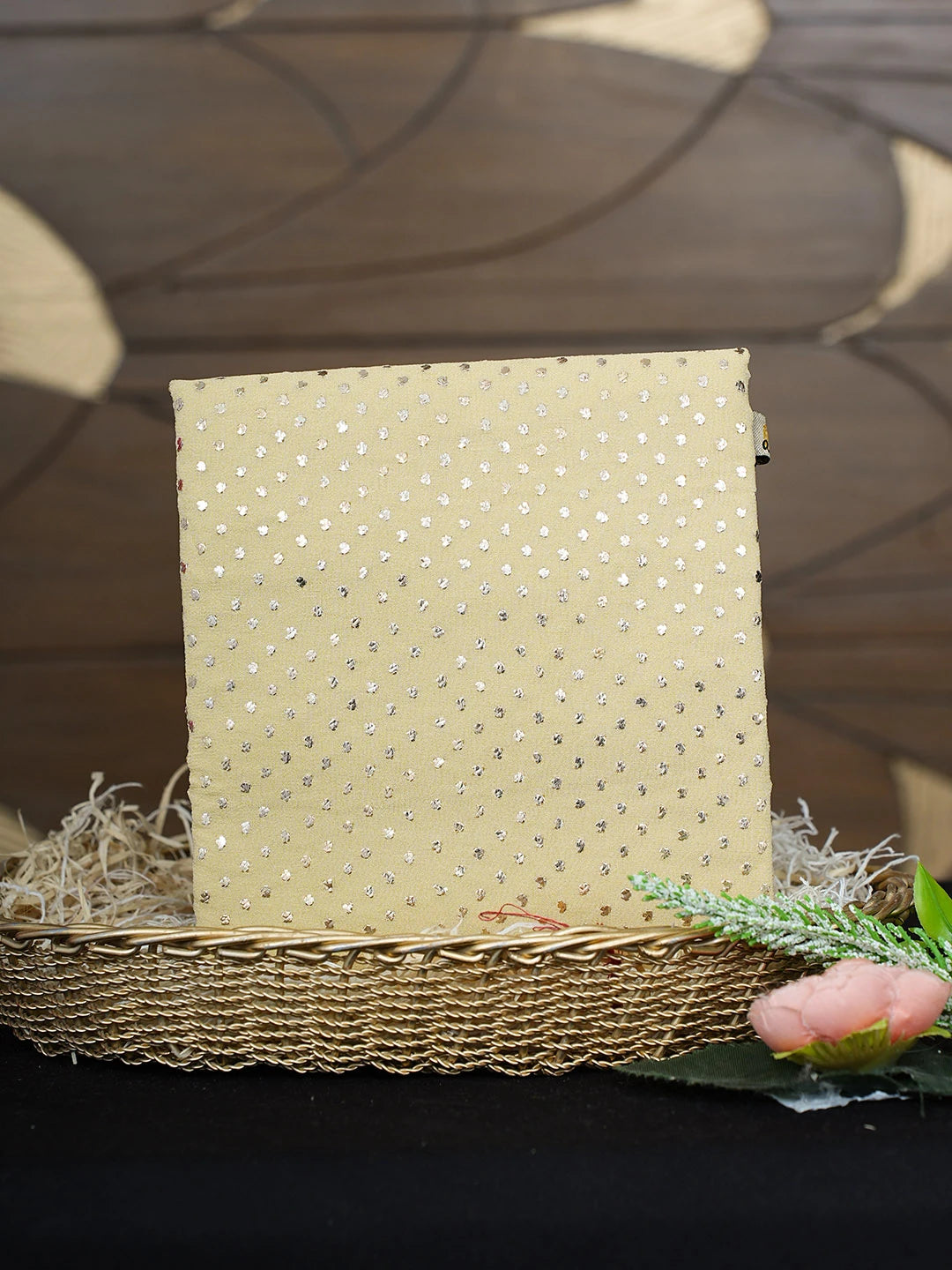 Ada Hand Embroidered Light Gold Yellow Viscose Georgette Lucknowi Chikankari Pouch with Muqaish Work 01A916352