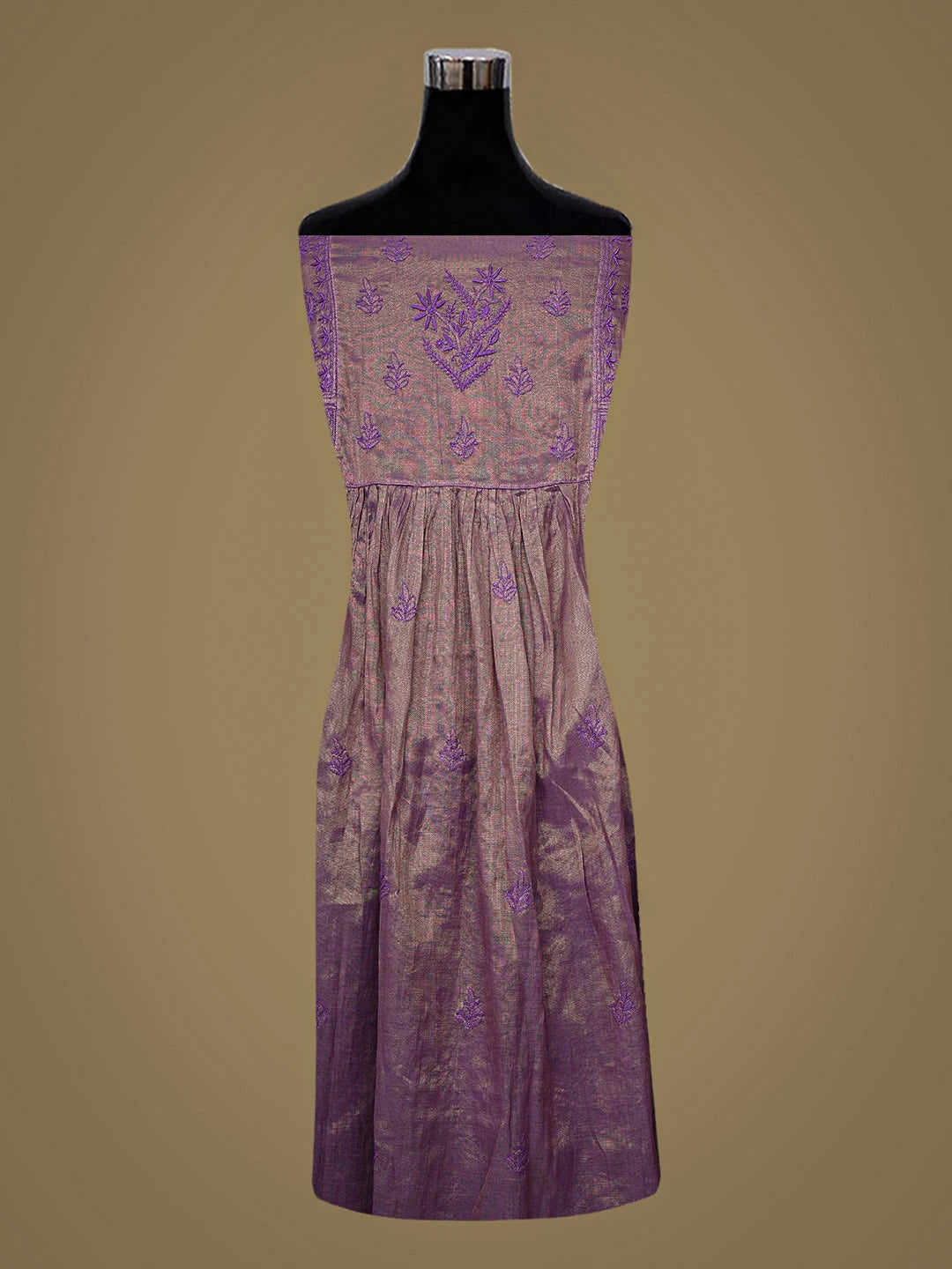 Ada Hand Embroidered Purple Tissue Lucknowi Chikankari Semi-stitched A Line Kurta Dupatta Set 01A912346